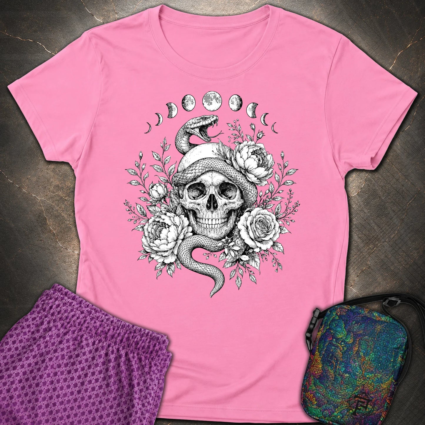 Skull Snake Moon Phases - Skull Snake Moon Phases Womens T-Shirt - Azalea