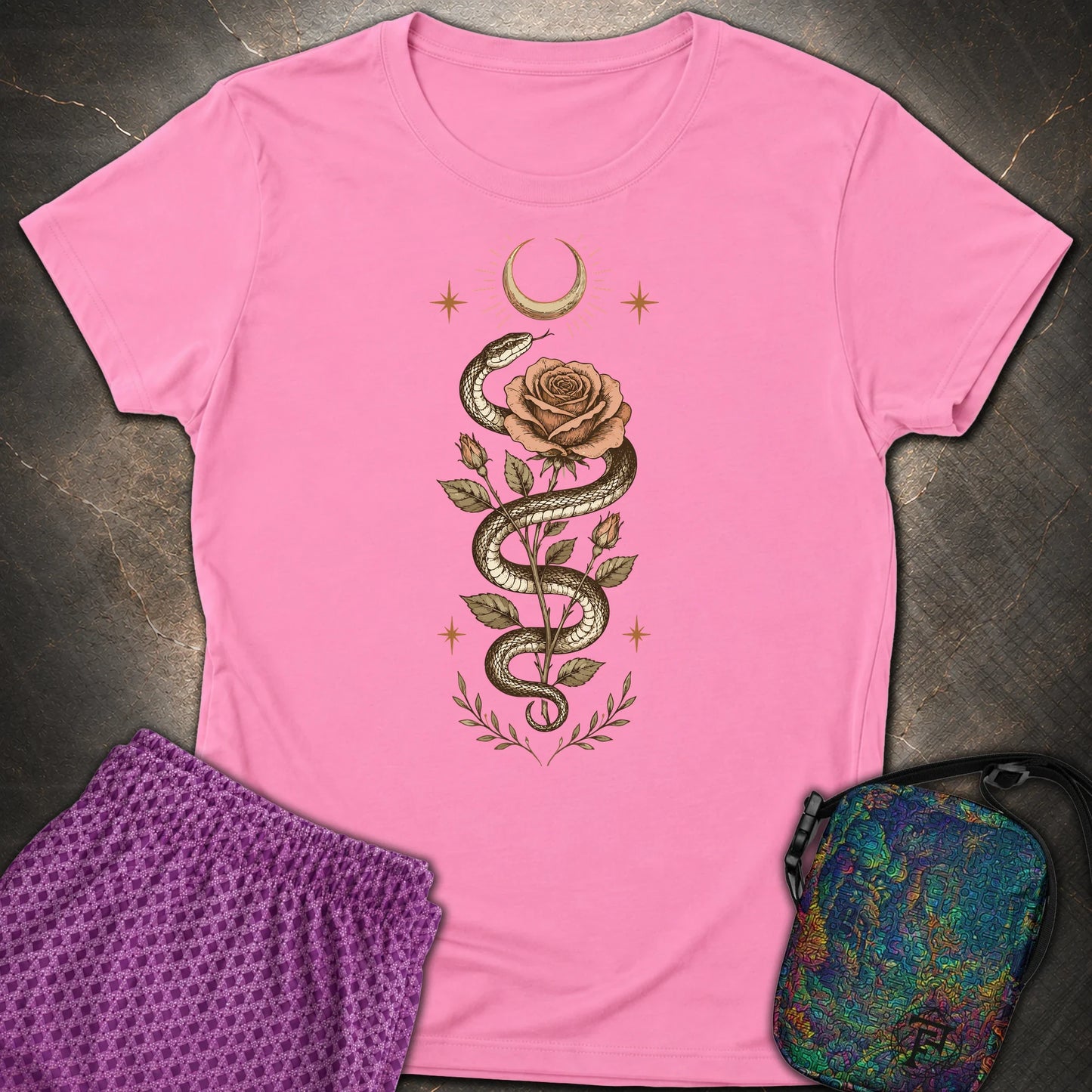 Snake Rose Moon - Snake Rose Moon Womens T-Shirt - Azalea