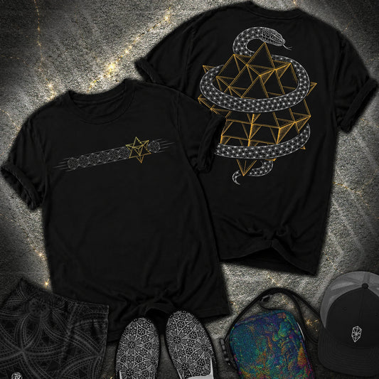 Serpent Tetrahedron Merkaba Geometry - Serpent Tetrahedron Merkaba Geometry 2 Sided Comfort T-Shirt - Black