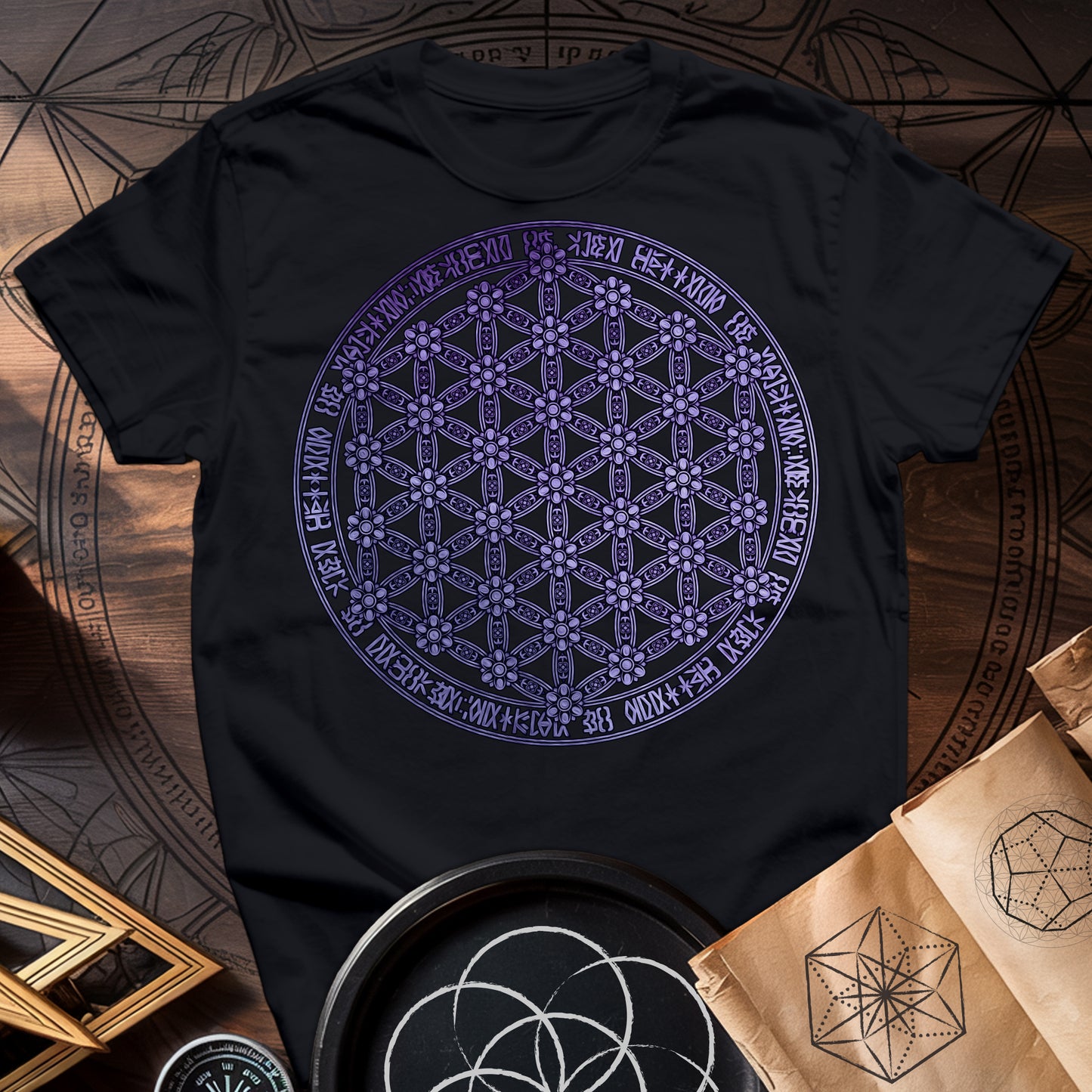 Purple Flower Of Life Foo Lion T-Shirt