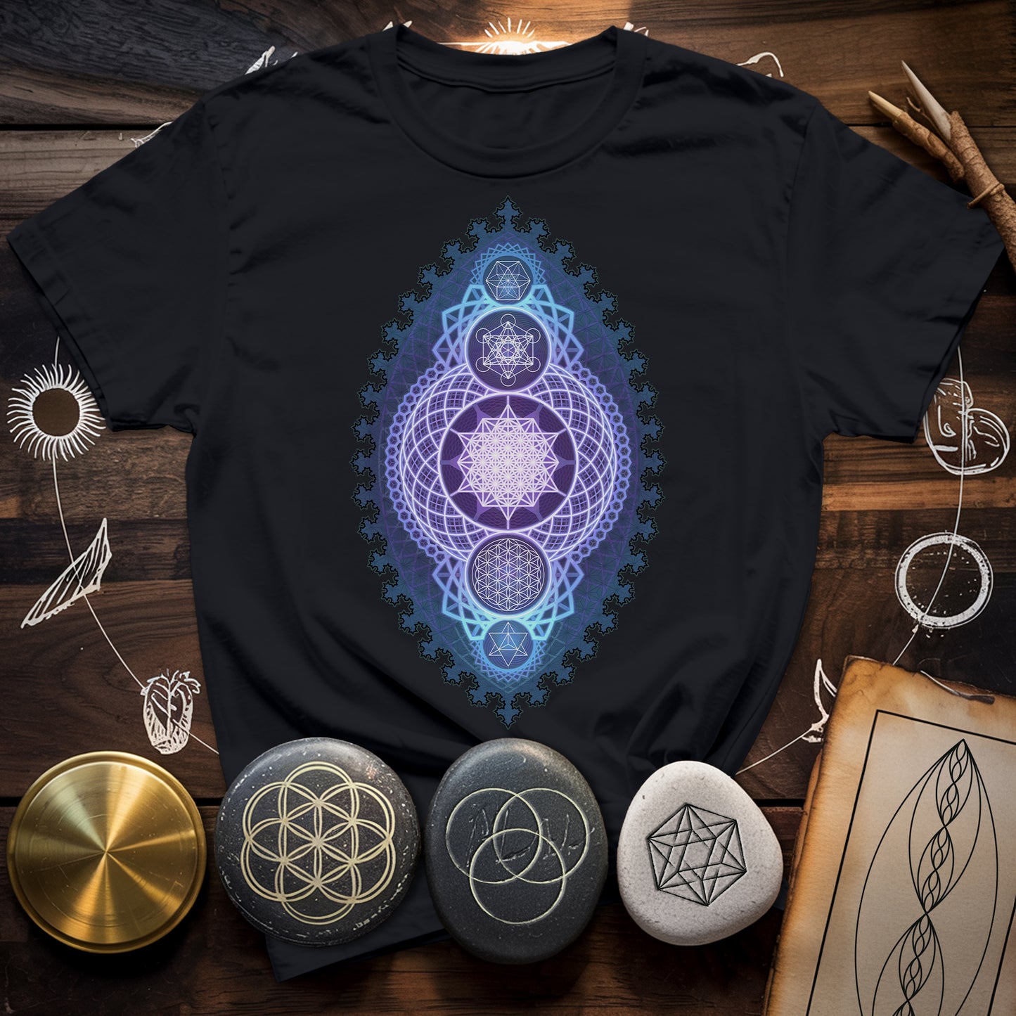 Blue Fractal Sacred Geometry Fusion T-Shirt