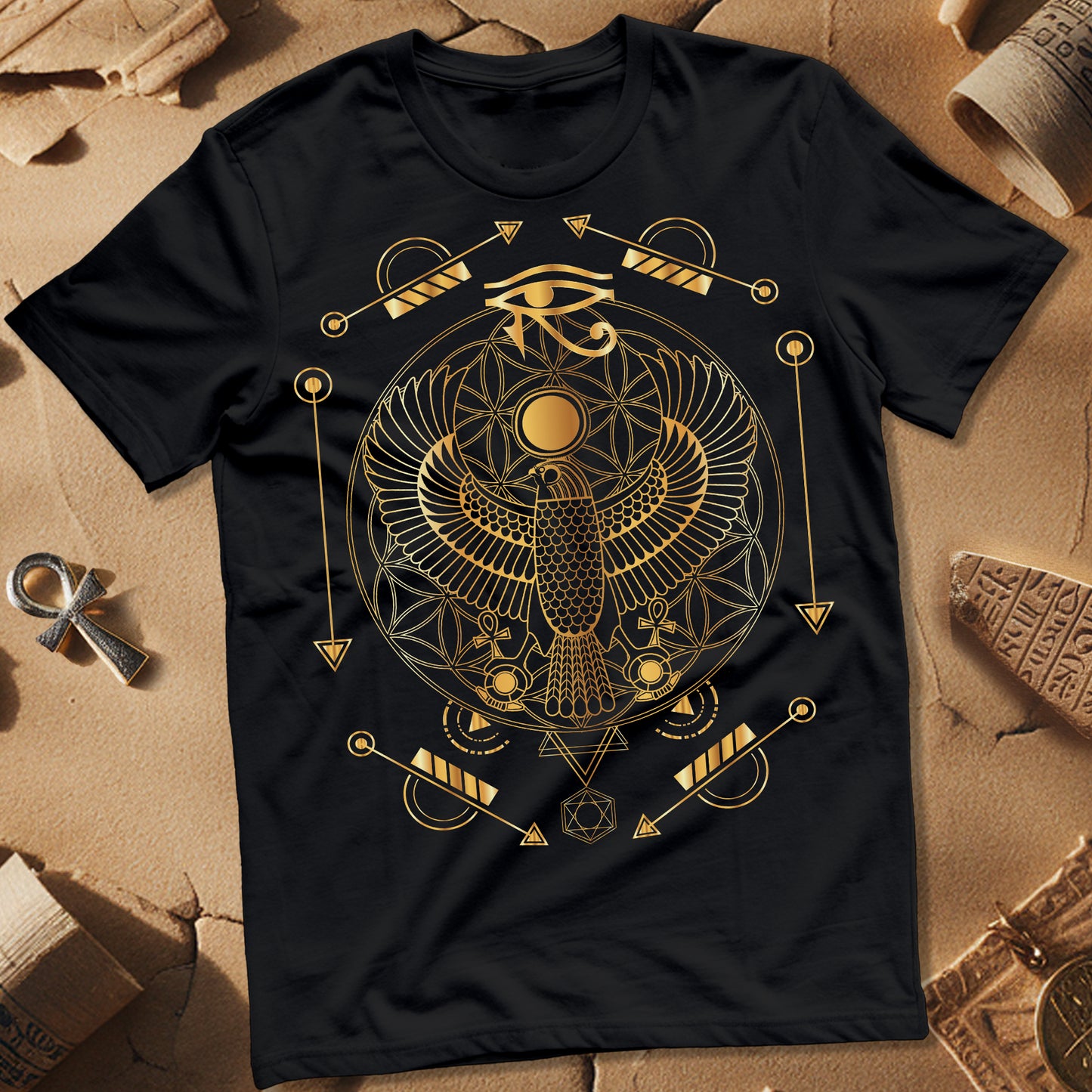 Falcon Flower Of Life Egypt T-Shirt