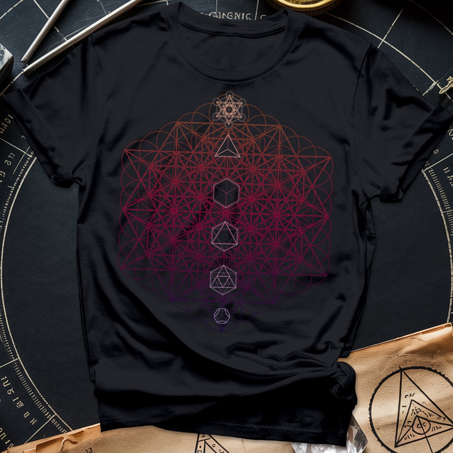 64 Tetrahedron Platonic Solids Metatron T-Shirt