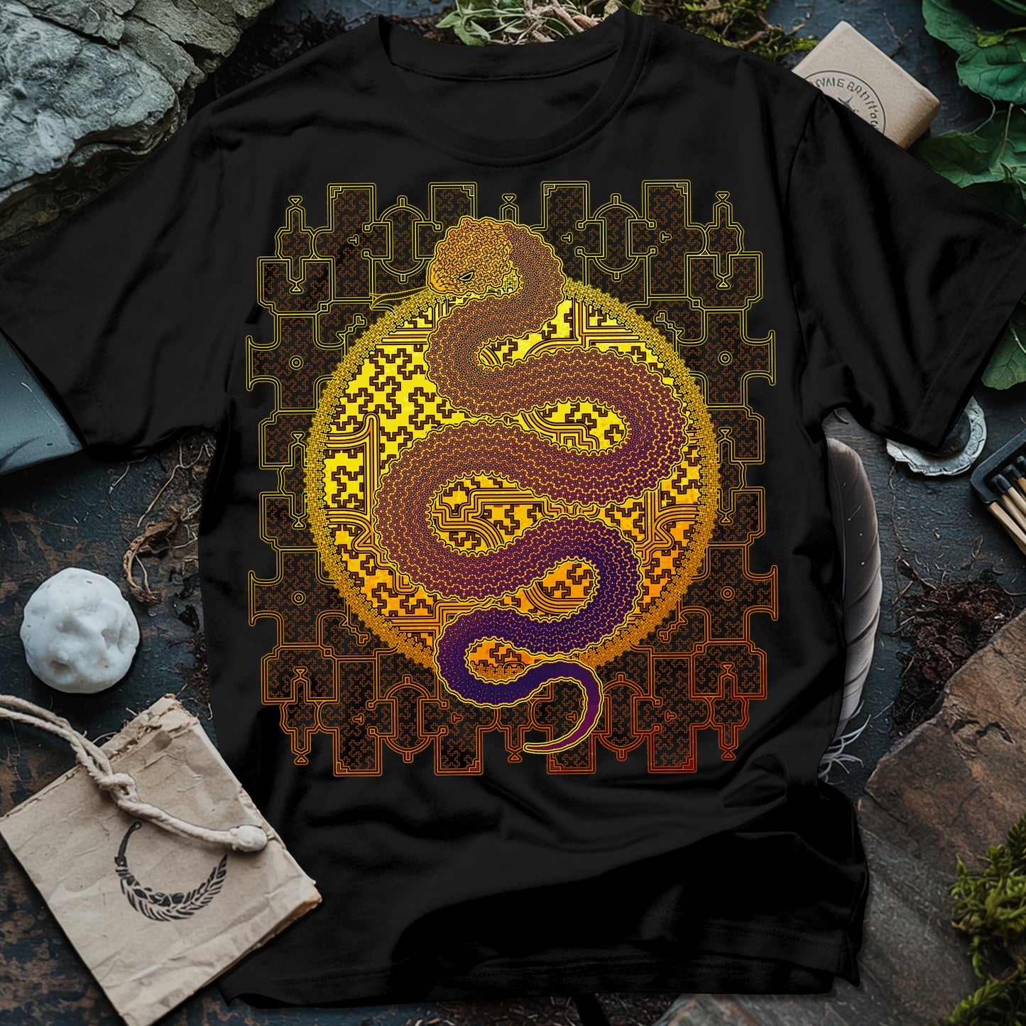 Shipibo Kene Cosmic Snake T-Shirt