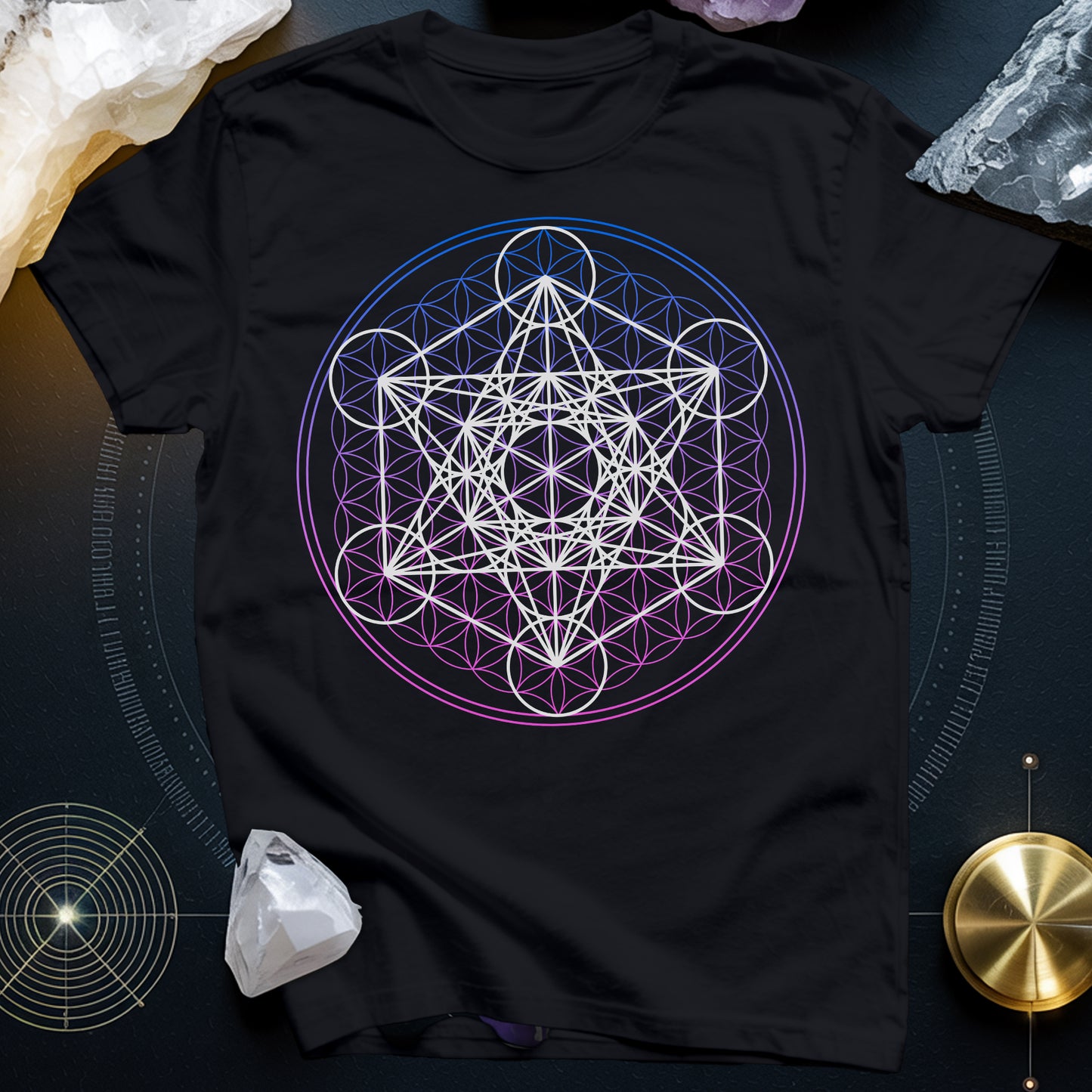 White Metatron Gradient Flower T-Shirt