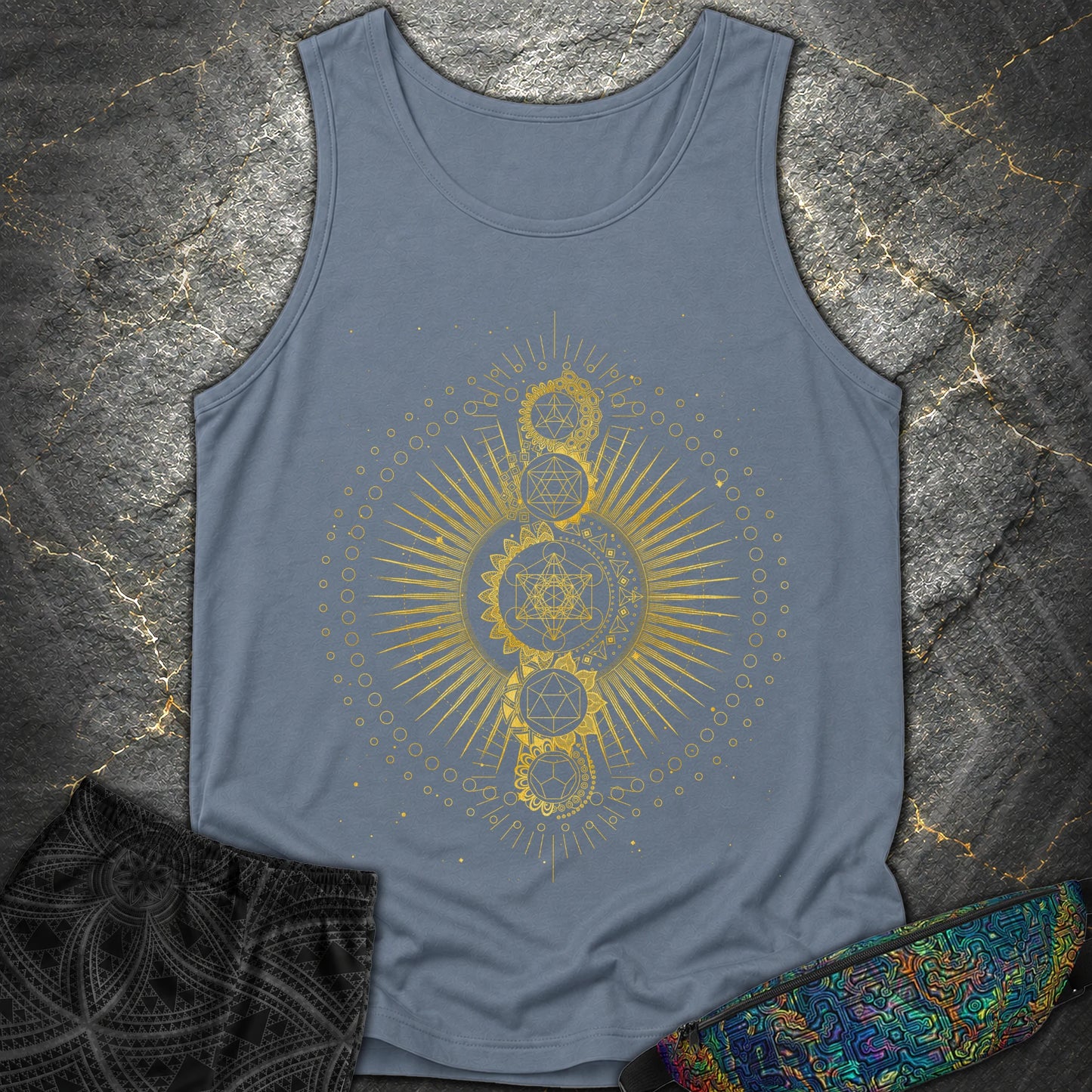 Sacred Geometry Radiating Mandala - Sacred Geometry Radiating Mandala Comfort Tank Top - Blue Jean
