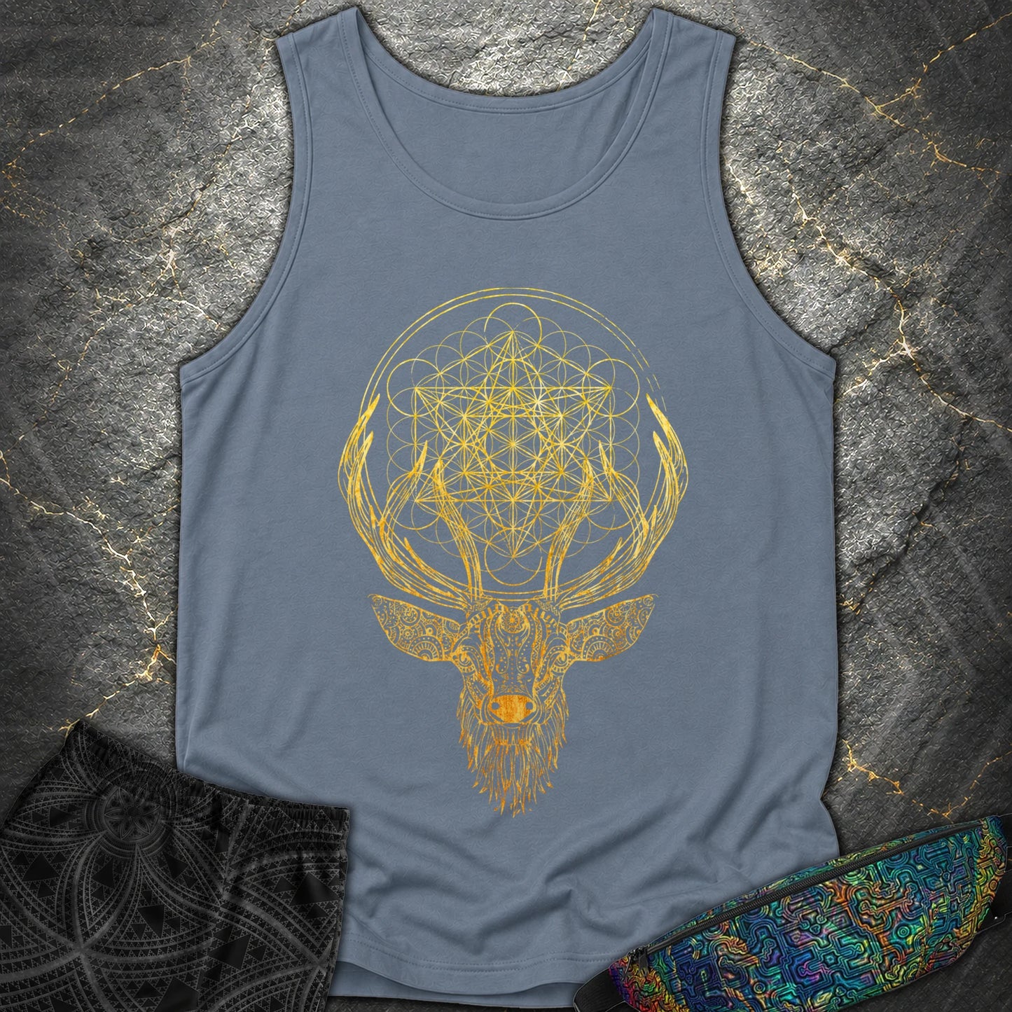 Metatron's Cube Deer T-Shirt - Metatron's Cube Deer Comfort Tank Top - Blue Jean