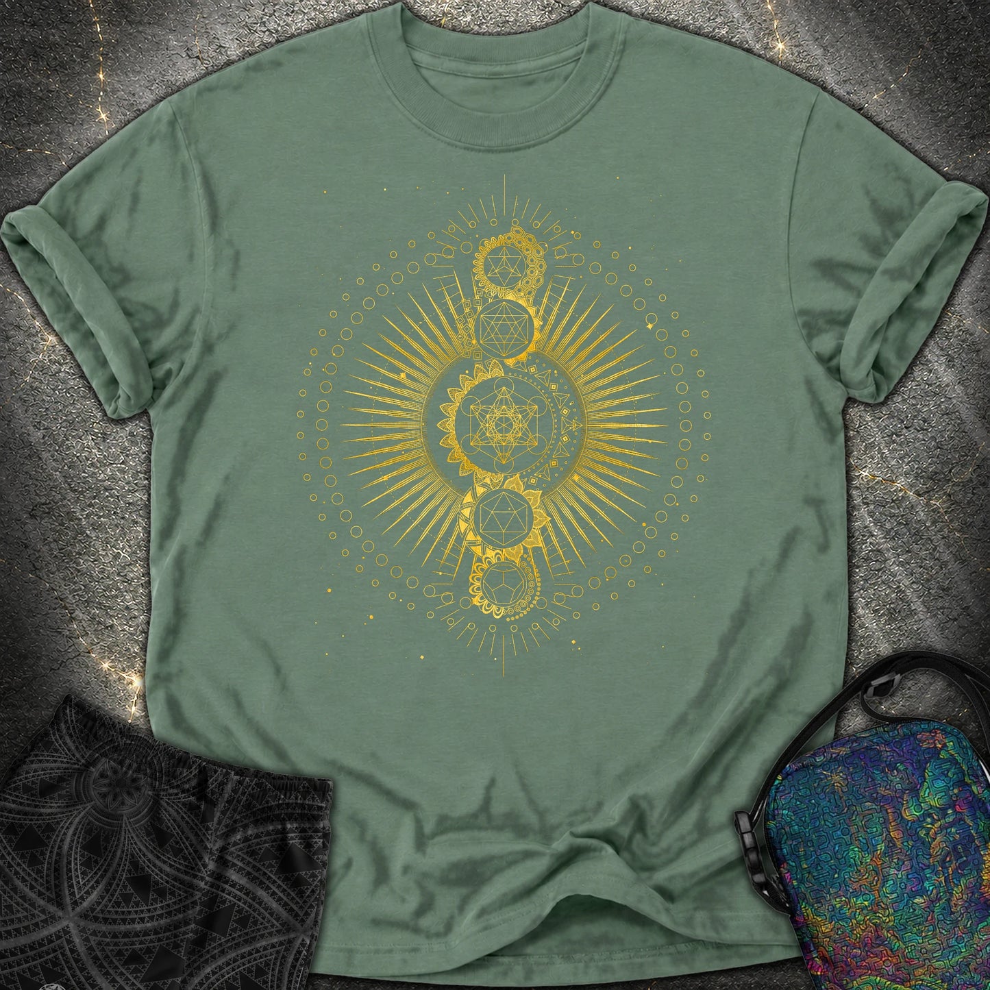 Sacred Geometry Radiating Mandala Comfort T-Shirt - Sacred Geometry Radiating Mandala Comfort T-Shirt - Blue Spruce
