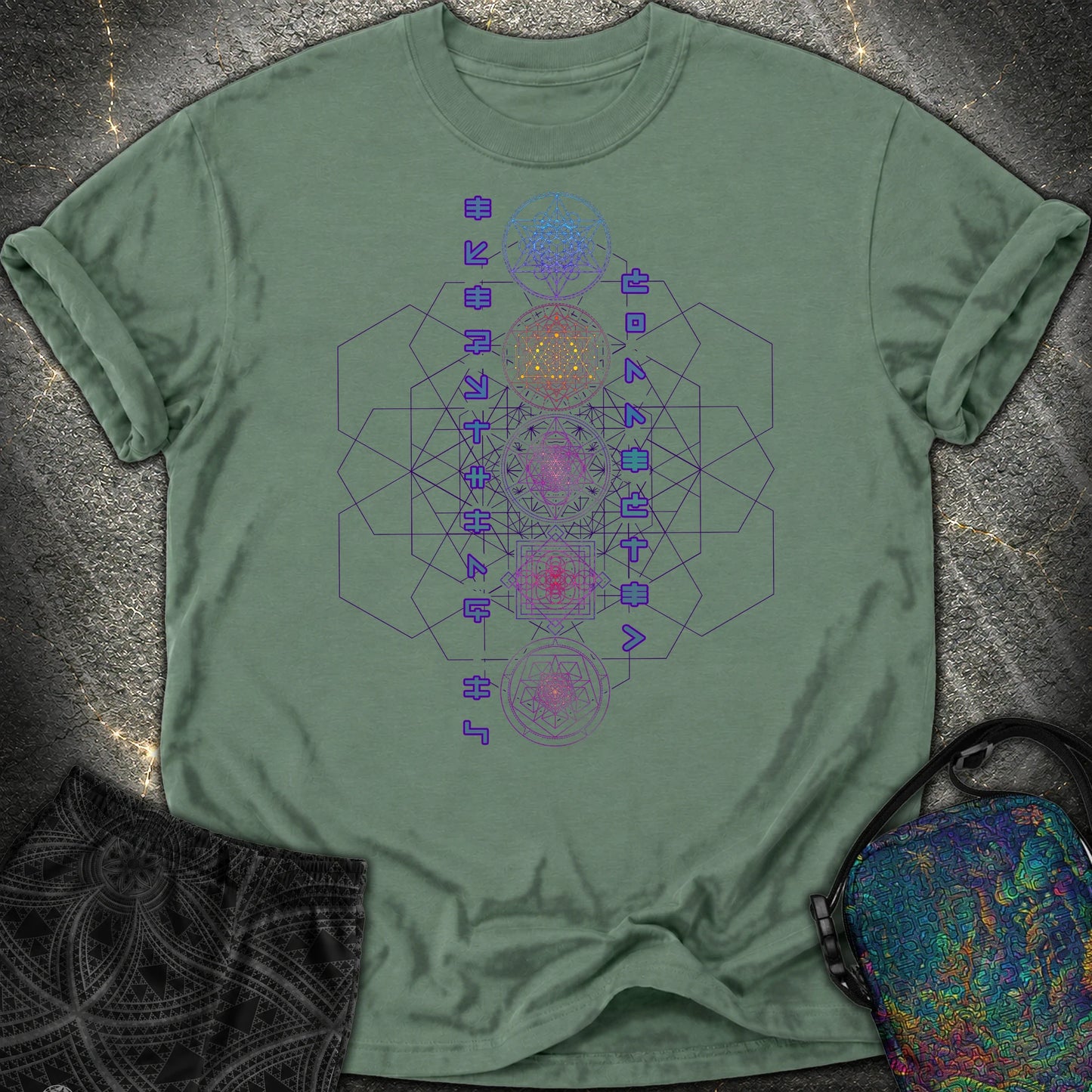 Everything Is Connected Sacred Geometry Comfort T-Shirt - Everything Is Connected Sacred Geometry Comfort T-Shirt - Blue Spruce
