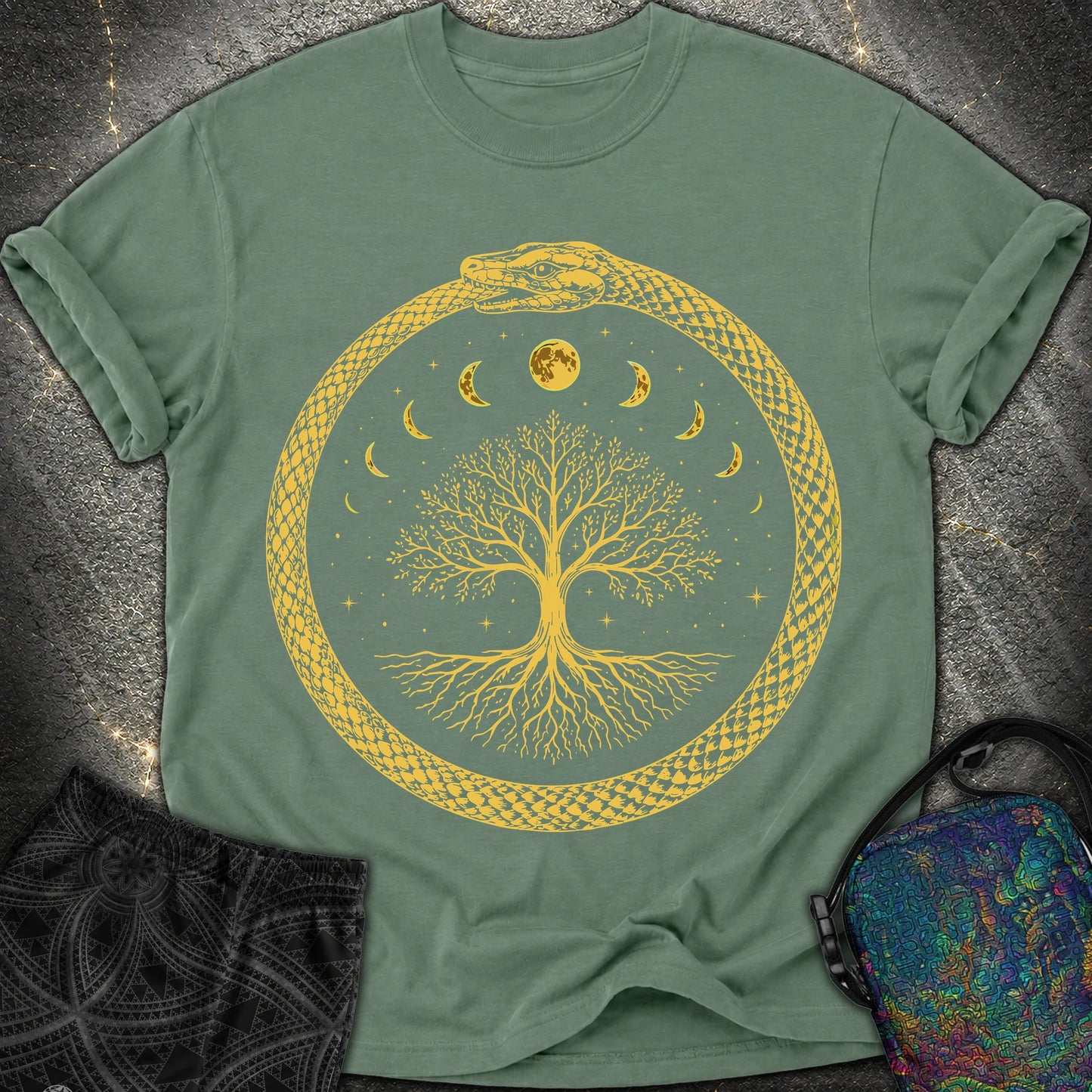 Ouroboros Moon Tree Unisex Comfort T-Shirt - Ouroboros Moon Tree Unisex Comfort T-Shirt - Blue Spruce