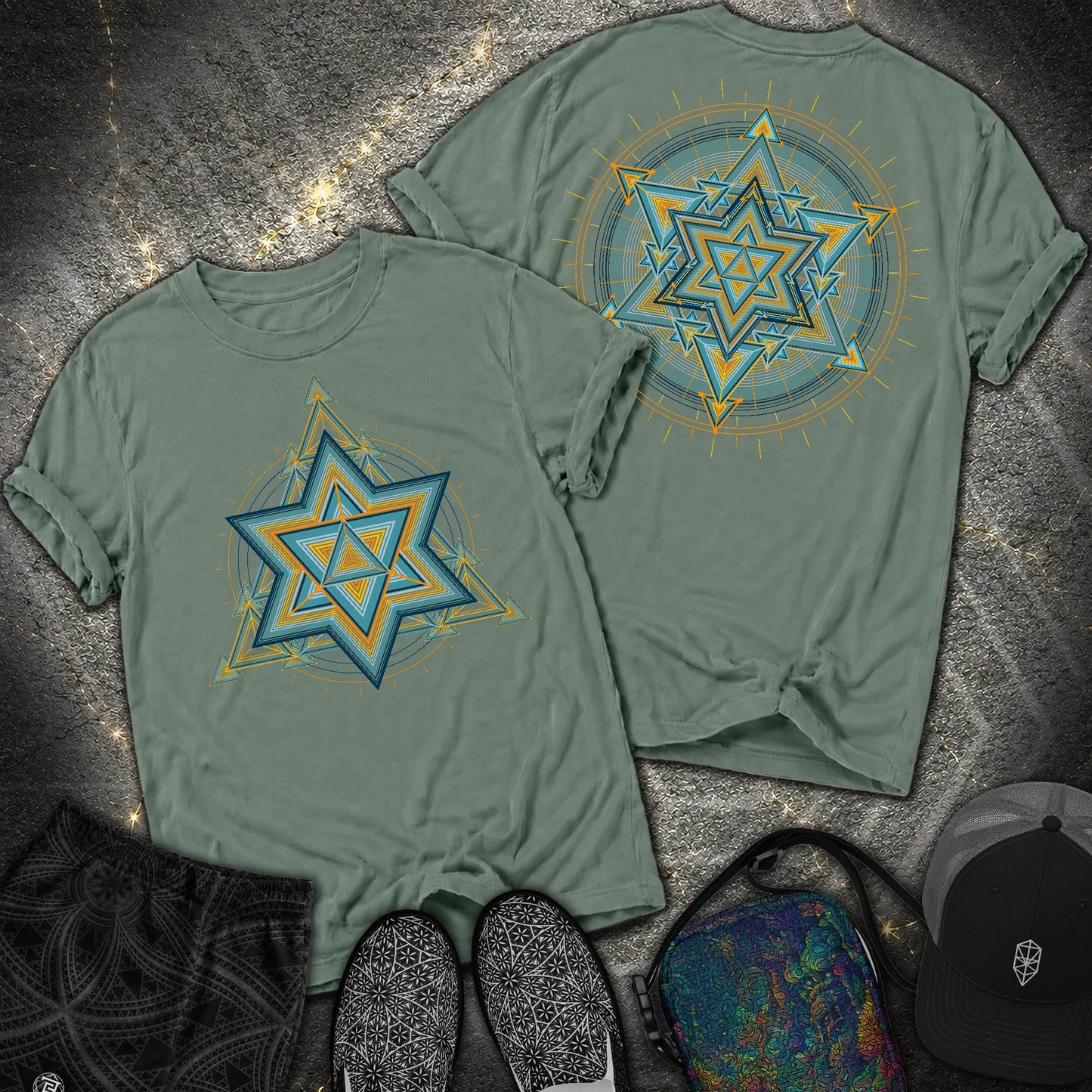 Merkaba Light Matrix 2 Sided Comfort T-Shirt - Merkaba Light Matrix 2 Sided Comfort T-Shirt - Blue Spruce