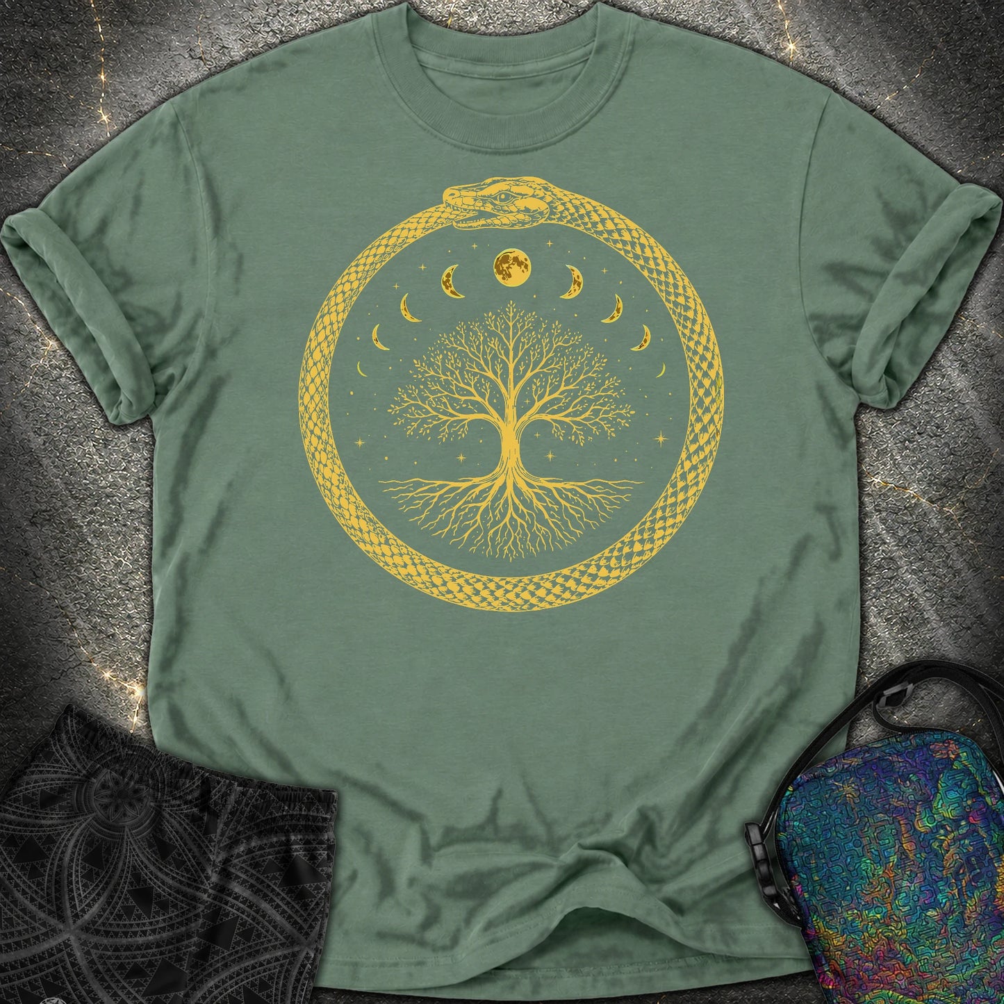 Ouroboros Moon Tree Comfort T-Shirt - Ouroboros Moon Tree Comfort T-Shirt - Blue Spruce