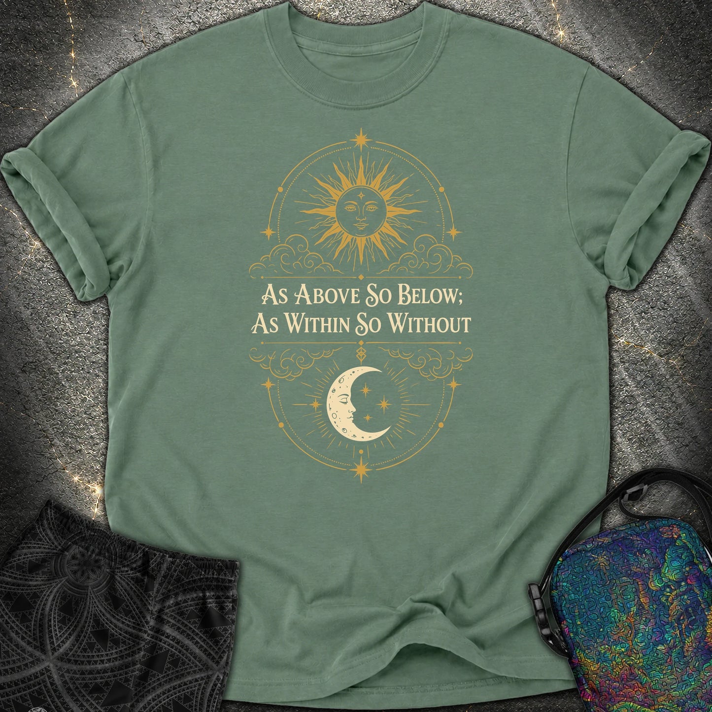 As Above So Below Sun Moon Colored - As Above So Below Sun Moon Colored Comfort T-Shirt - Blue Spruce