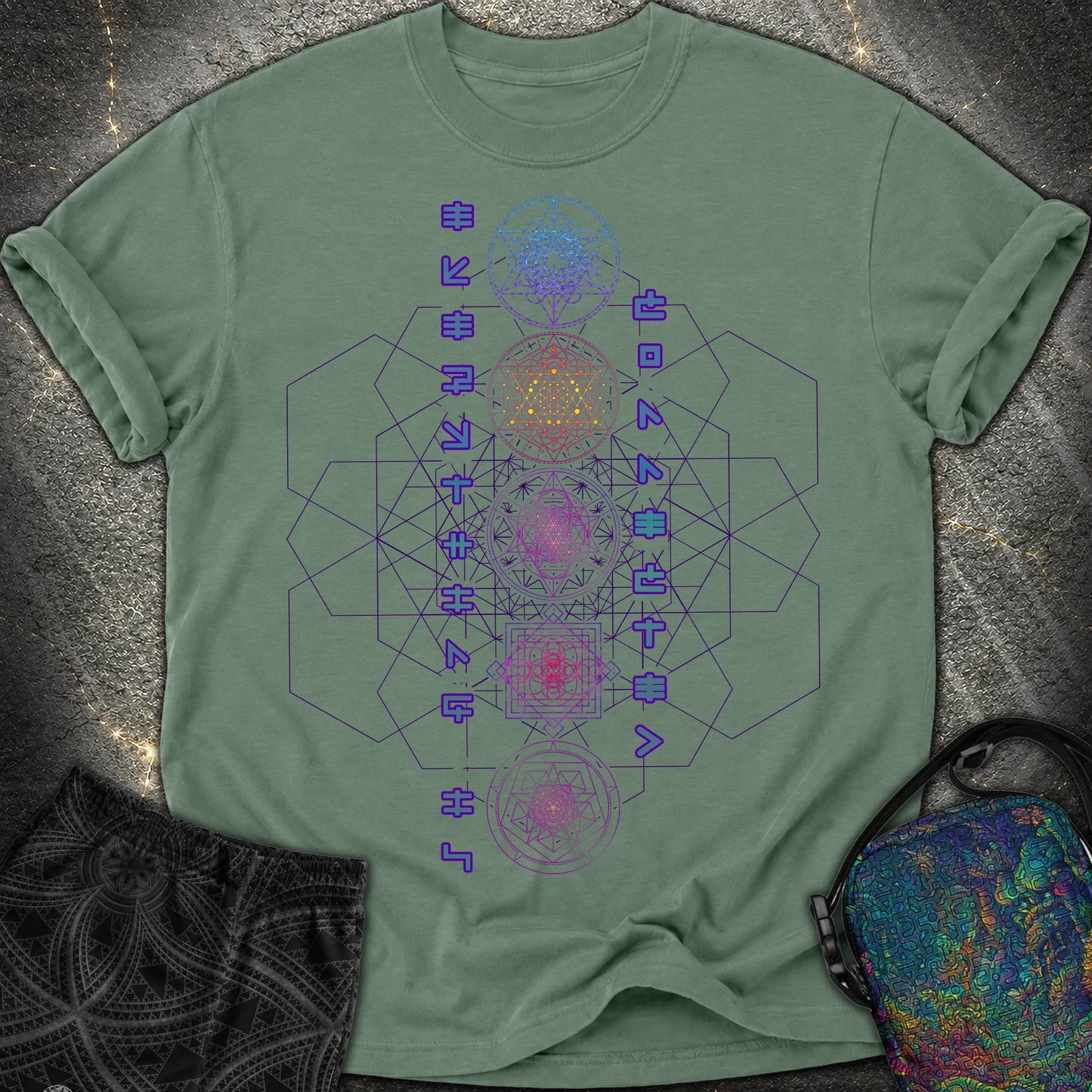 Everything Is Connected Sacred Geometry T-Shirt - Everything Is Connected Sacred Geometry Comfort T-Shirt - Blue Spruce