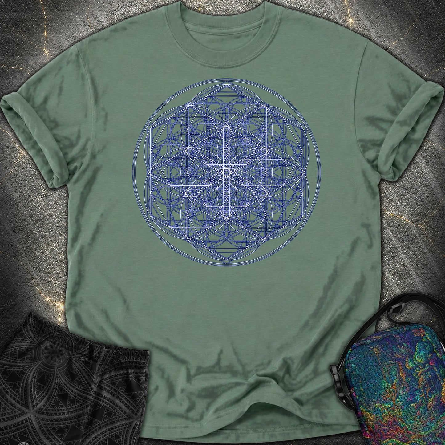 Sacred Flower Grids Comfort T-Shirt - Sacred Flower Grids Comfort T-Shirt - Blue Spruce