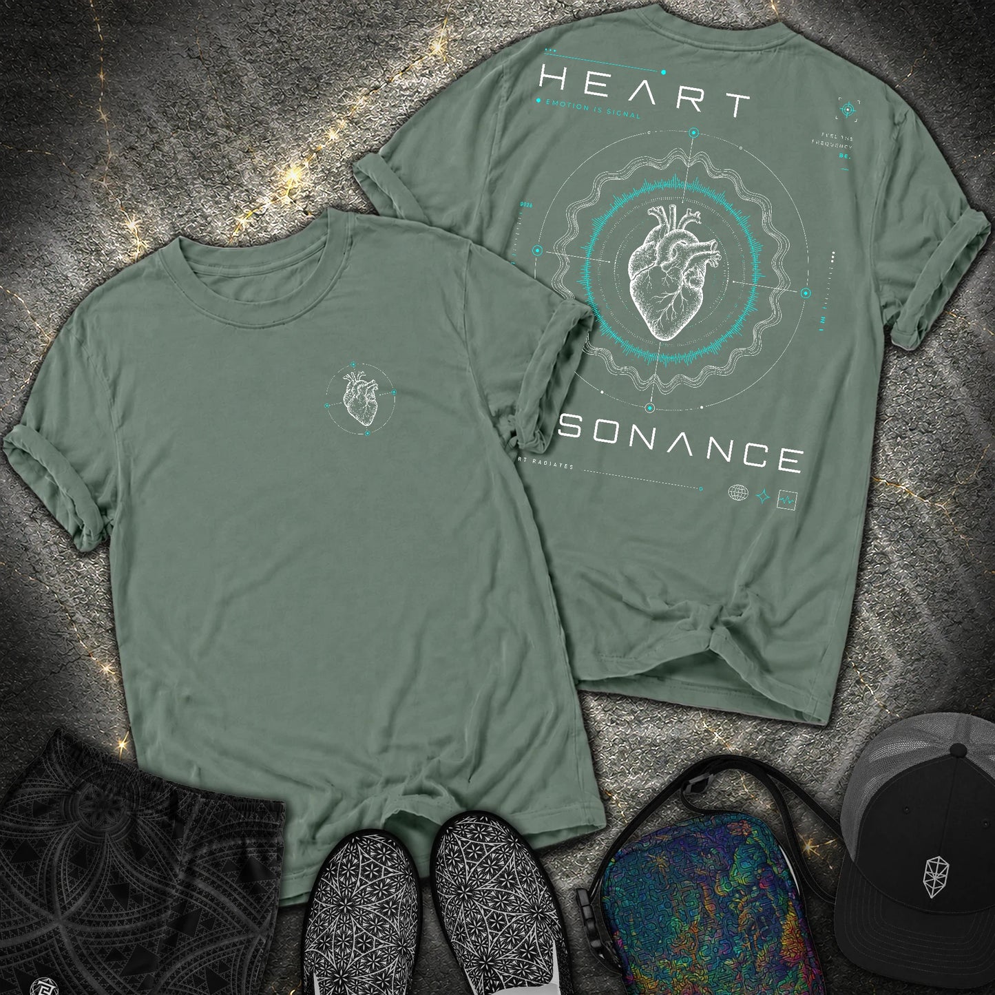 Heart Radiates 2 Sided Comfort T-Shirt - Heart Radiates 2 Sided Comfort T-Shirt - Blue Spruce