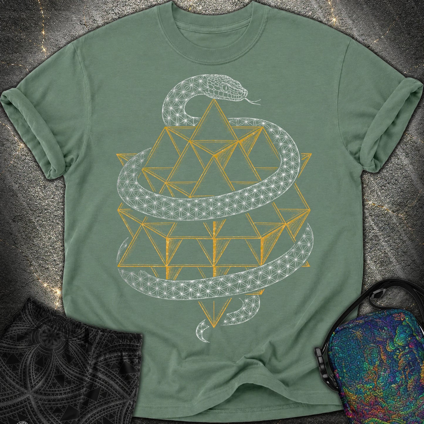 Serpent Tetrahedron Merkaba Geometry - Serpent Tetrahedron Merkaba Geometry Comfort T-Shirt - Blue Spruce