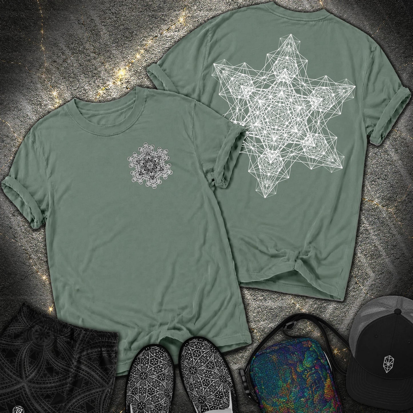 Metatron Fractal Star 2 Sided Comfort T-shirt - Metatron Fractal Star 2 Sided Comfort T-shirt - Blue Spruce