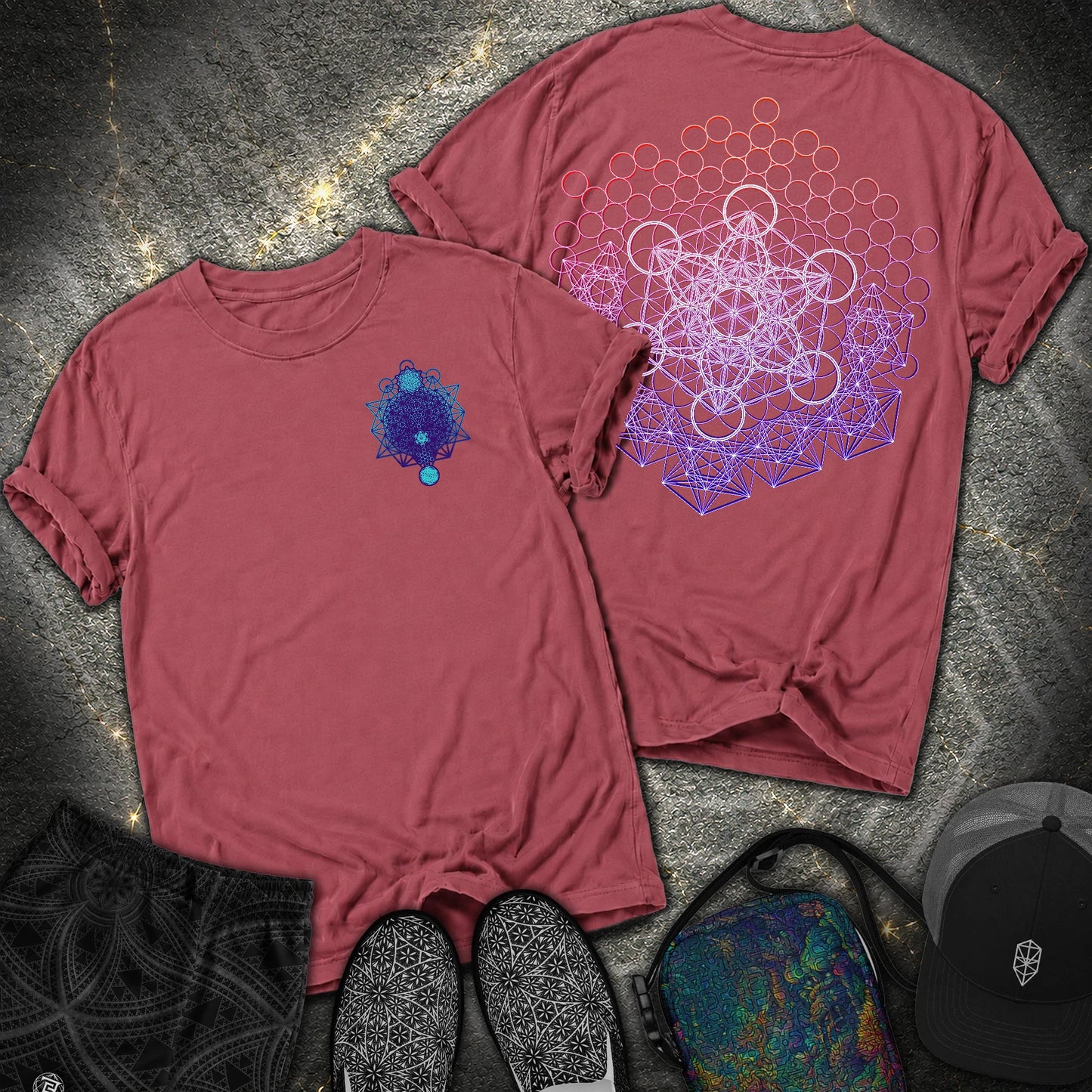 Metatron And Flower Connection 2 Sided Comfort T-Shirt - Metatron And Flower Connection Comfort 2 Sided T-Shirt - Brick