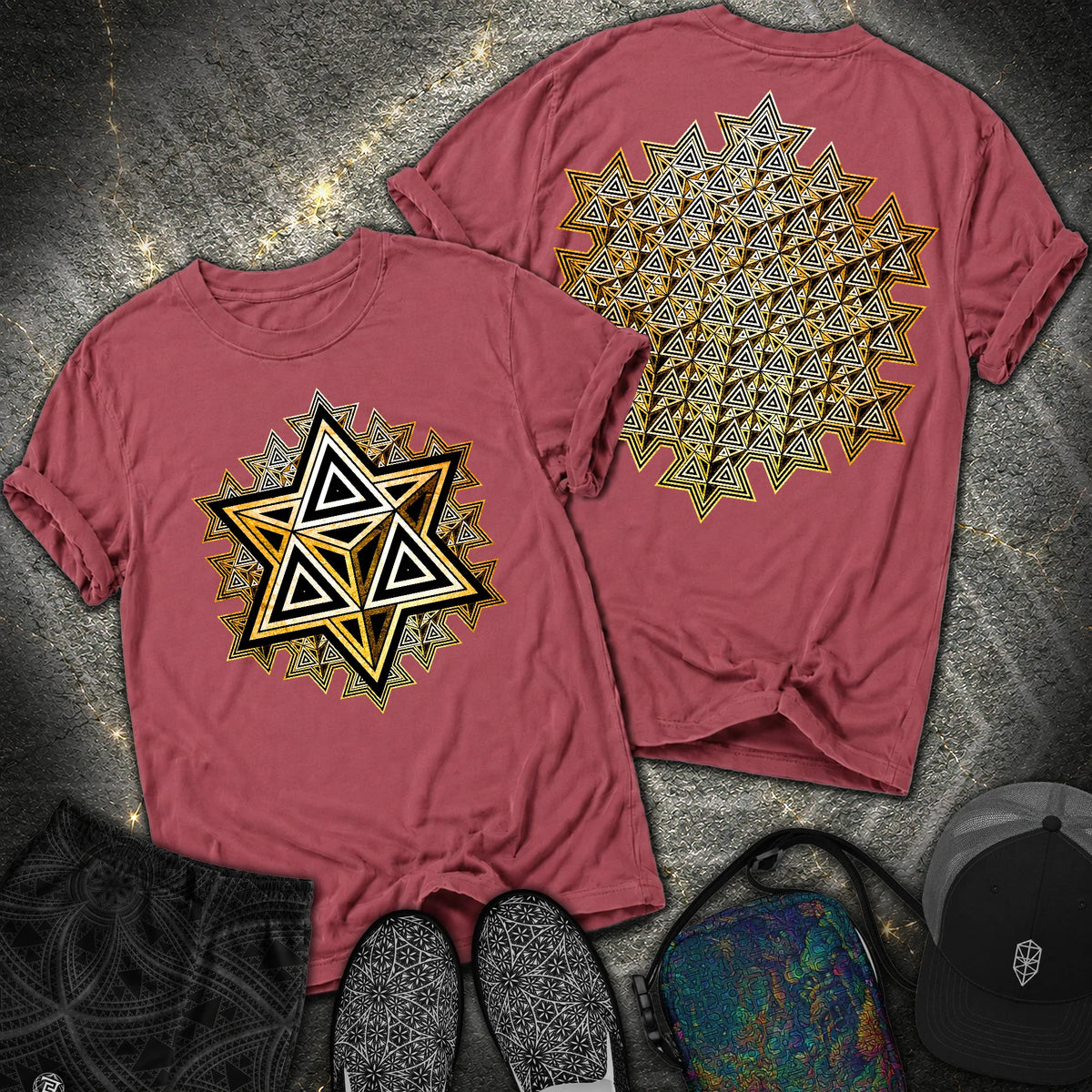 Sacred Gold Merkaba 2 Sided Comfort T-shirt - Sacred Gold Merkaba 2 Sided Comfort T-shirt - Brick