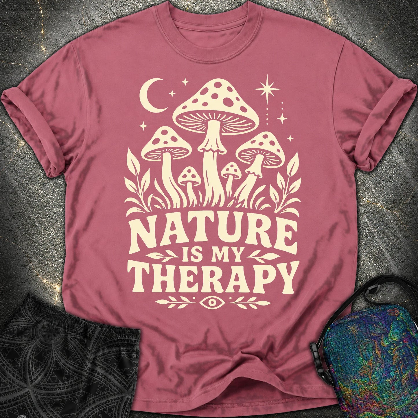 Nature Is My Therapy Mushroom Comfort T-Shirt - Nature Is My Therapy Mushroom Comfort T-Shirt - Brick