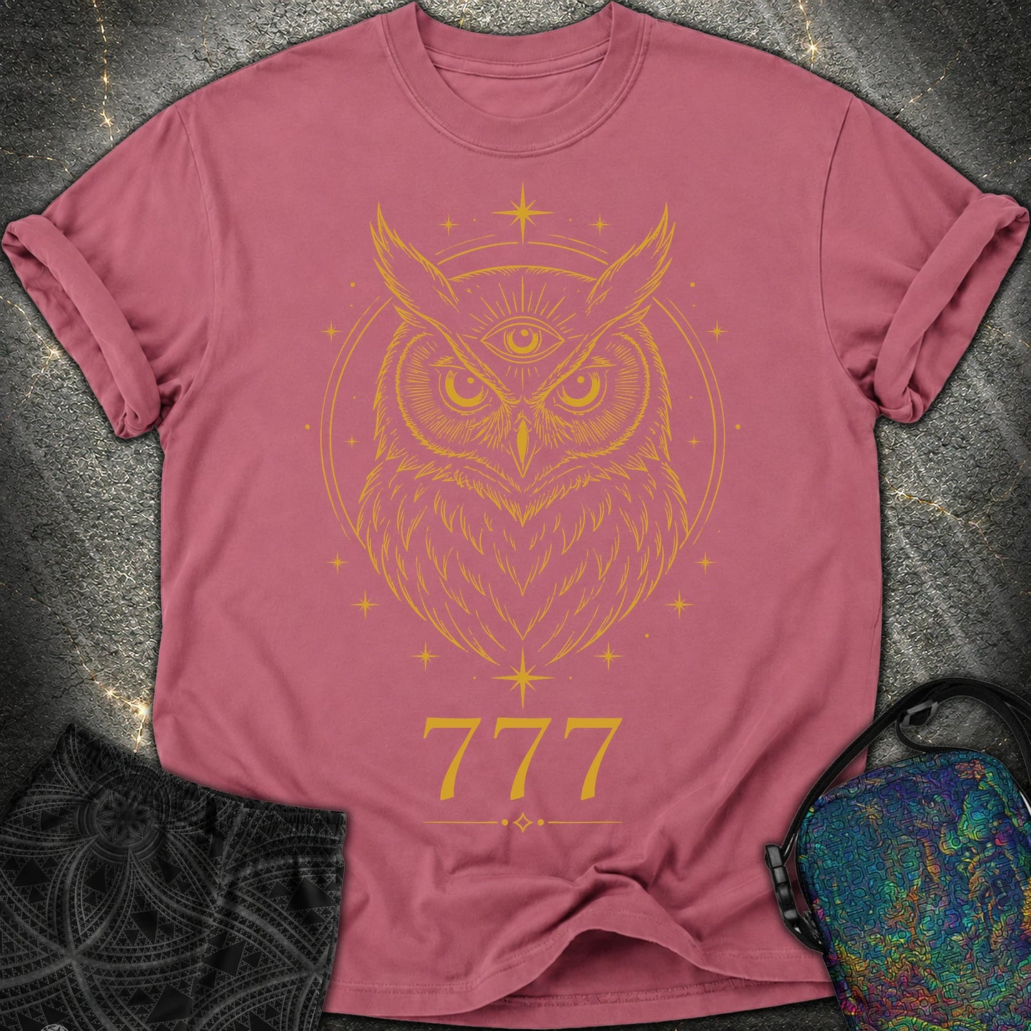 777 Mystic Owl Comfort T-Shirt - 777 Mystic Owl Comfort T-Shirt - Brick