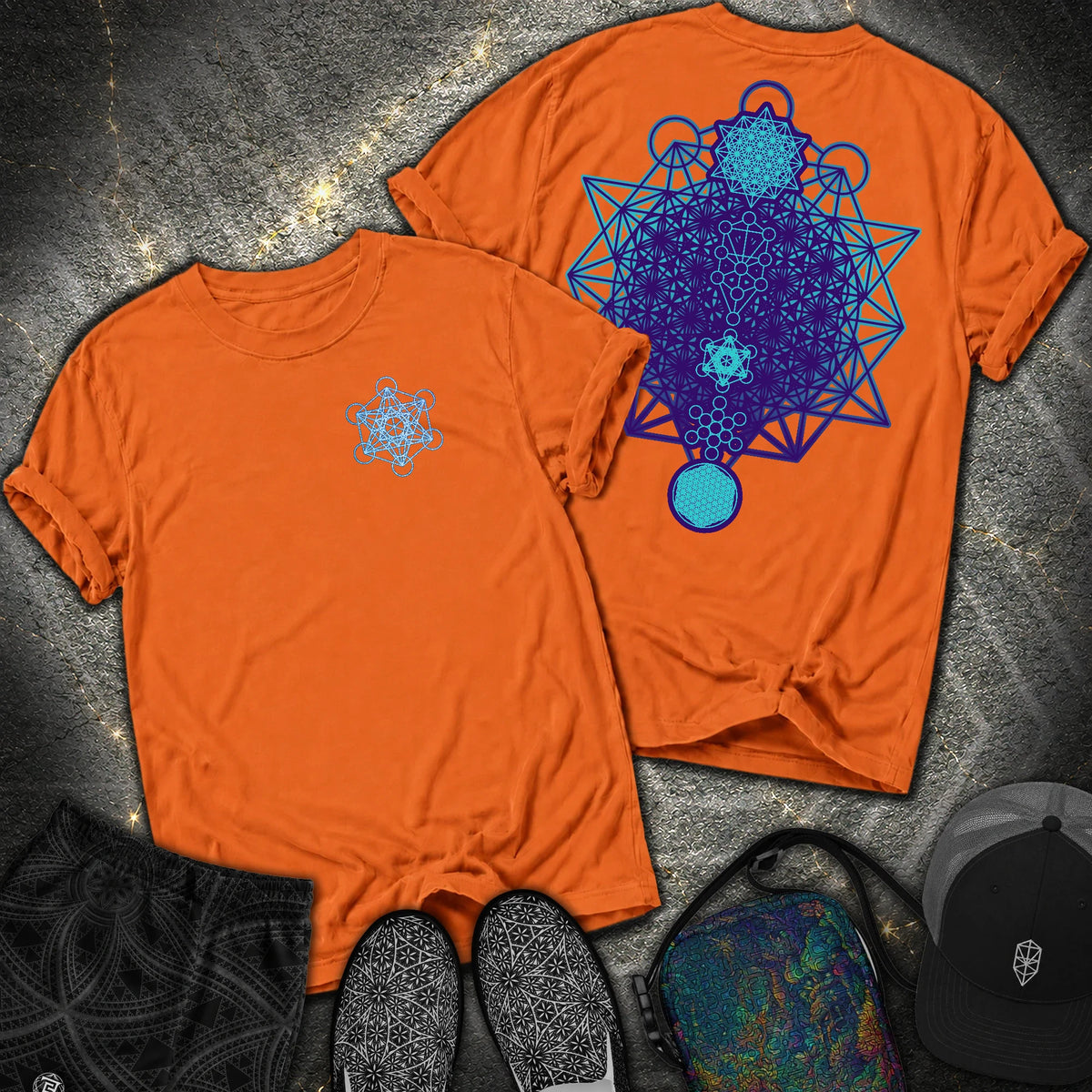 All The Sacred Geometry Comfort 2 Sided T-Shirt - All The Sacred Geometry Comfort 2 Sided T-Shirt - Burnt Orange