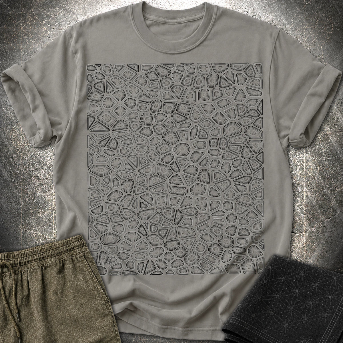 Topographic Contour Optical Illusion Psychedelic Pattern T-Shirt - Topographic Contour Optical Illusion Psychedelic Pattern T-Shirt - Charcoal
