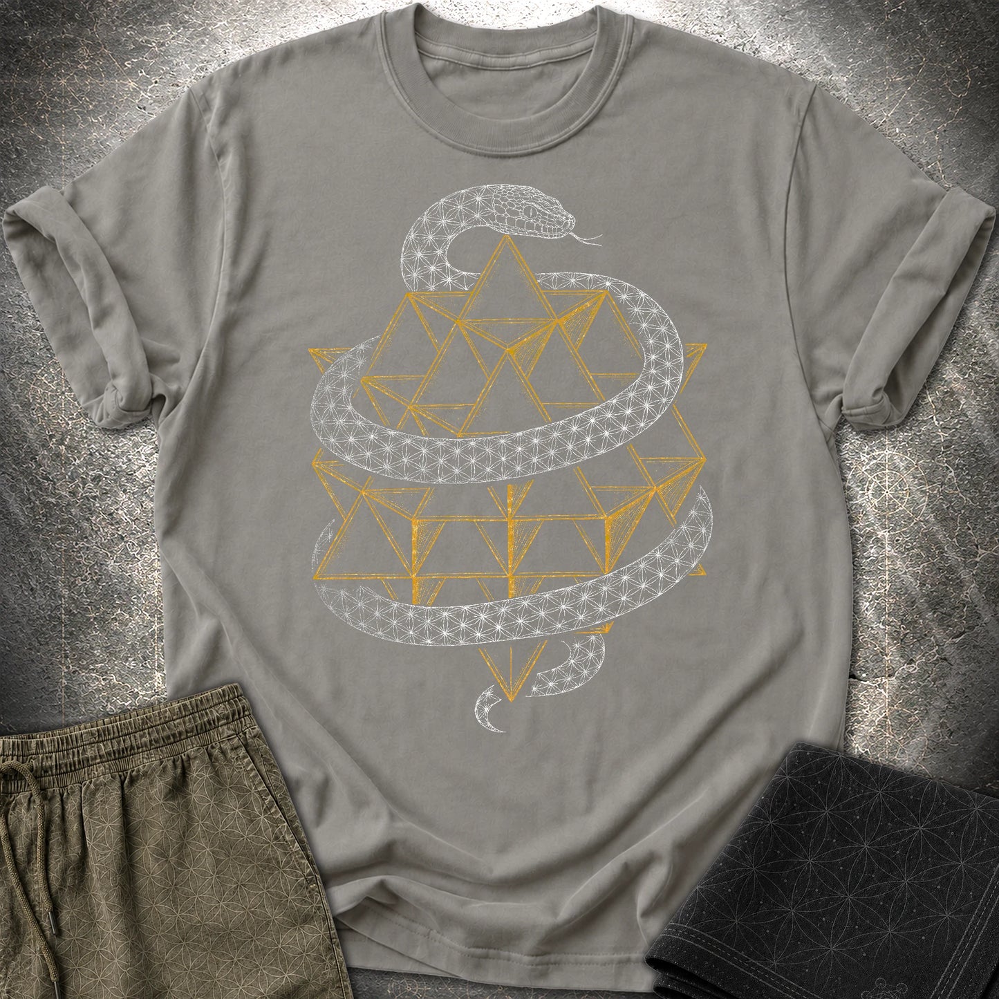 Serpent Tetrahedron Merkaba Geometry T-Shirt - Serpent Tetrahedron Merkaba Geometry T-Shirt - Charcoal