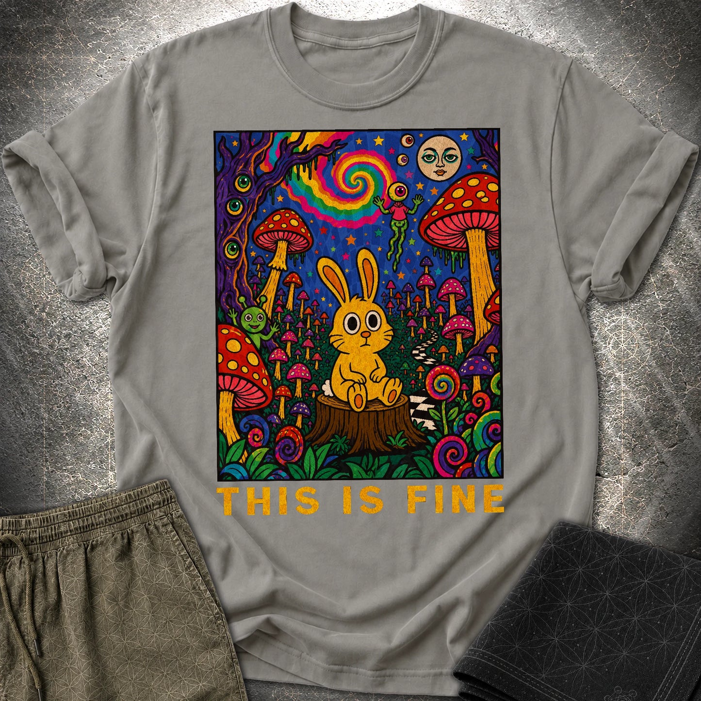 This Is Fine Rabbit T-Shirt - This Is Fine Rabbit T-Shirt - Charcoal