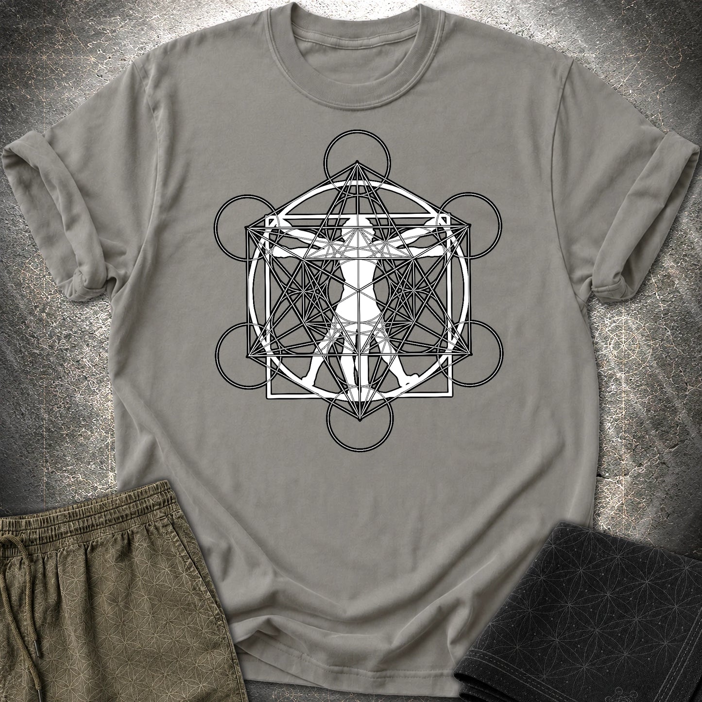 Vitruvian Man Metatron T-Shirt - Vitruvian Man Metatron T-Shirt - Charcoal