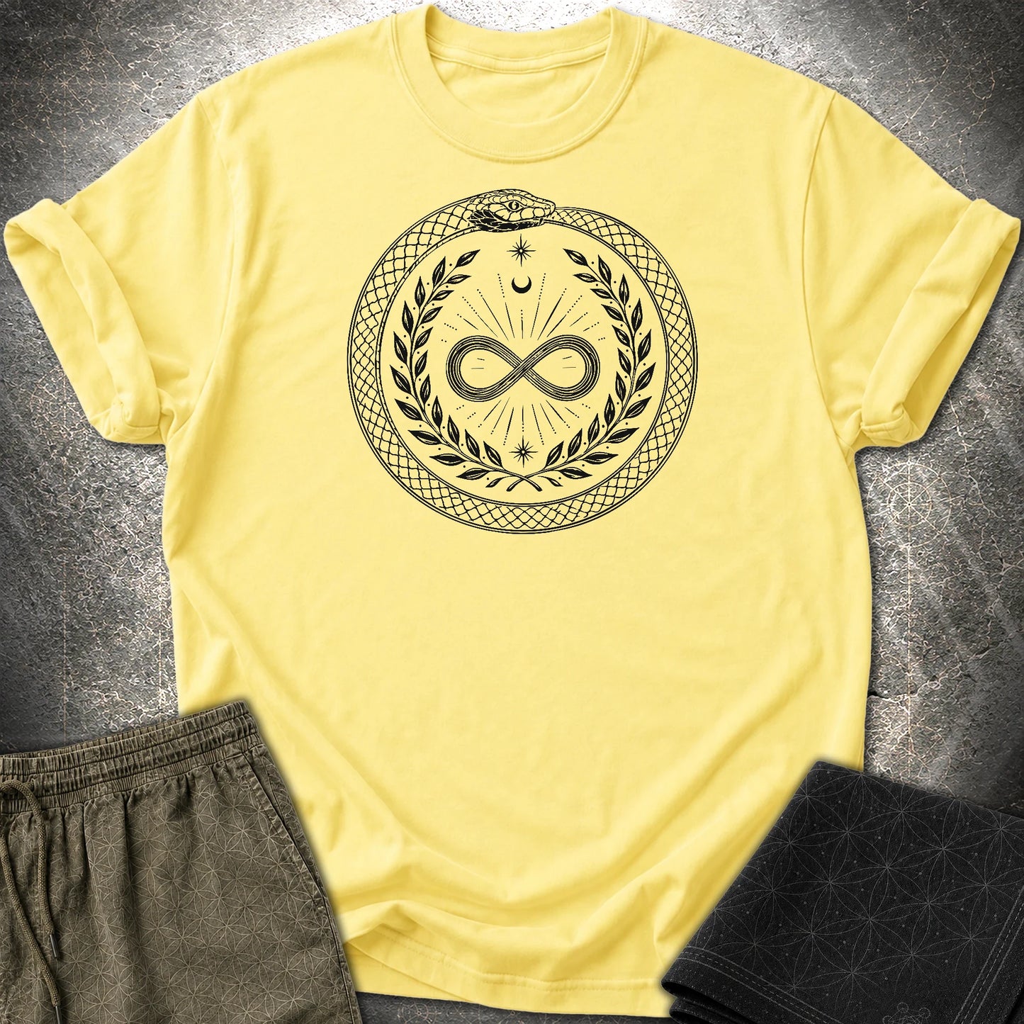 888 Ouroboros Infinity Unisex T-Shirt - 888 Ouroboros Infinity Unisex T-Shirt - Cornsilk