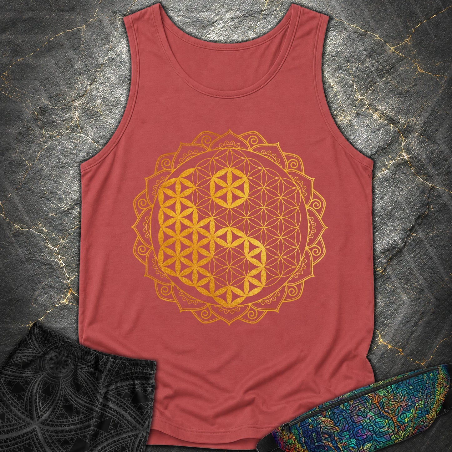 Yin Yang Gold Mandala - Yin Yang Gold Mandala Comfort Tank Top - Crimson