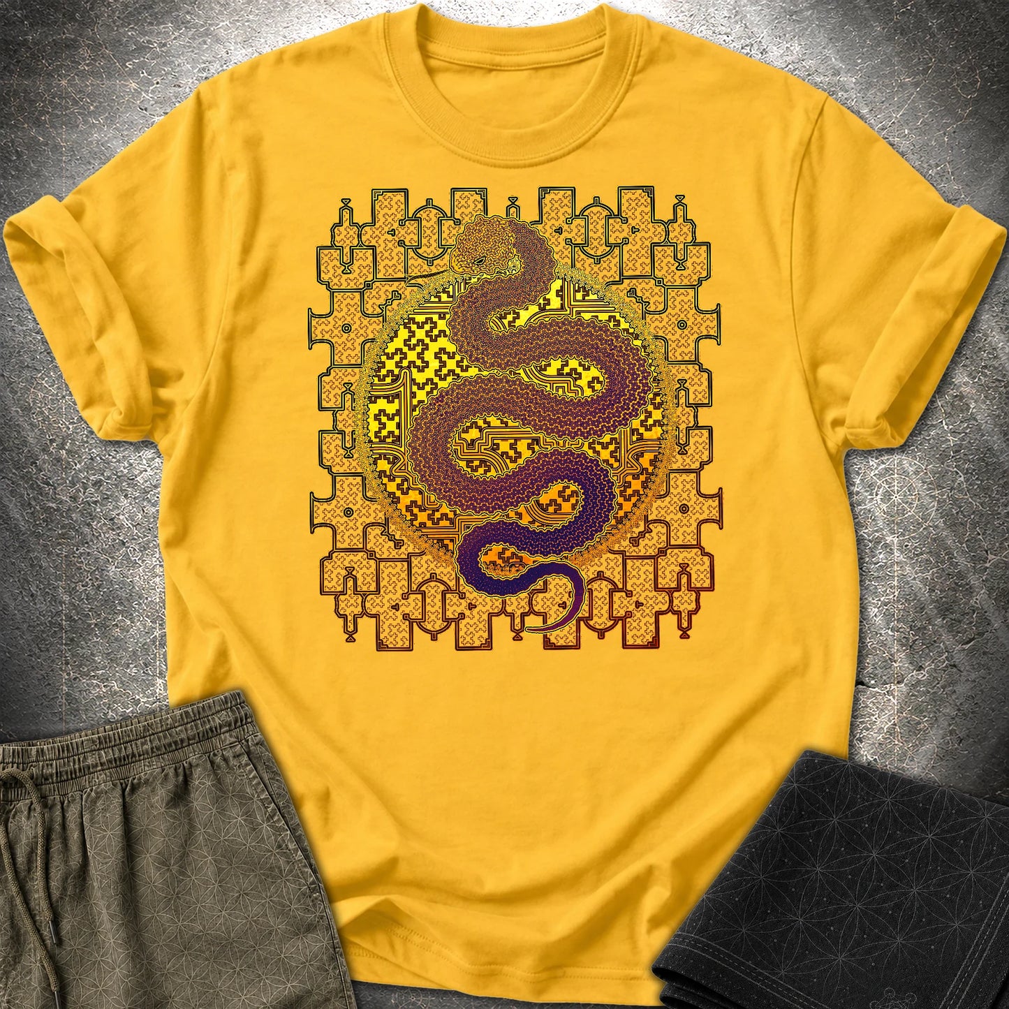 Shipibo Kene Cosmic Snake T-Shirt - Shipibo Kene Cosmic Snake T-Shirt - Daisy