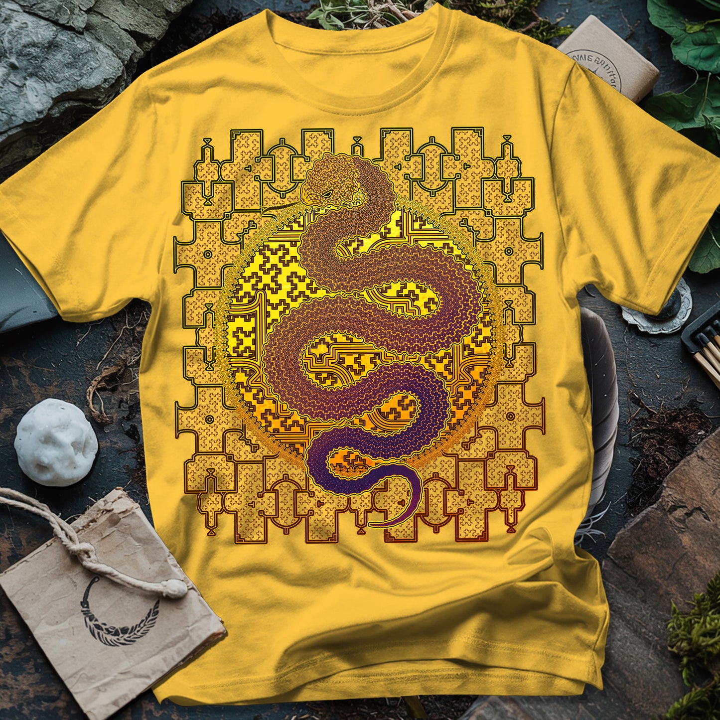 Shipibo Kene Cosmic Snake T-Shirt