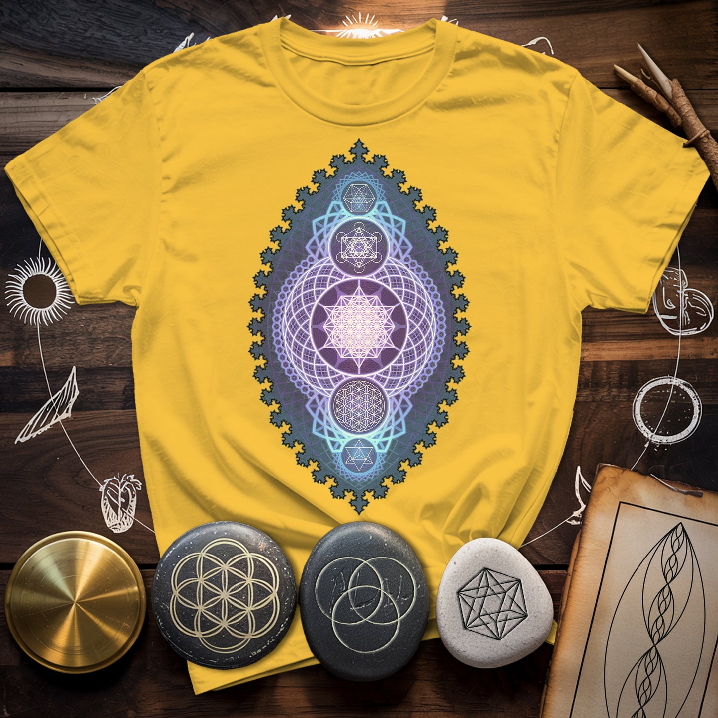 Blue Fractal Sacred Geometry Fusion T-Shirt