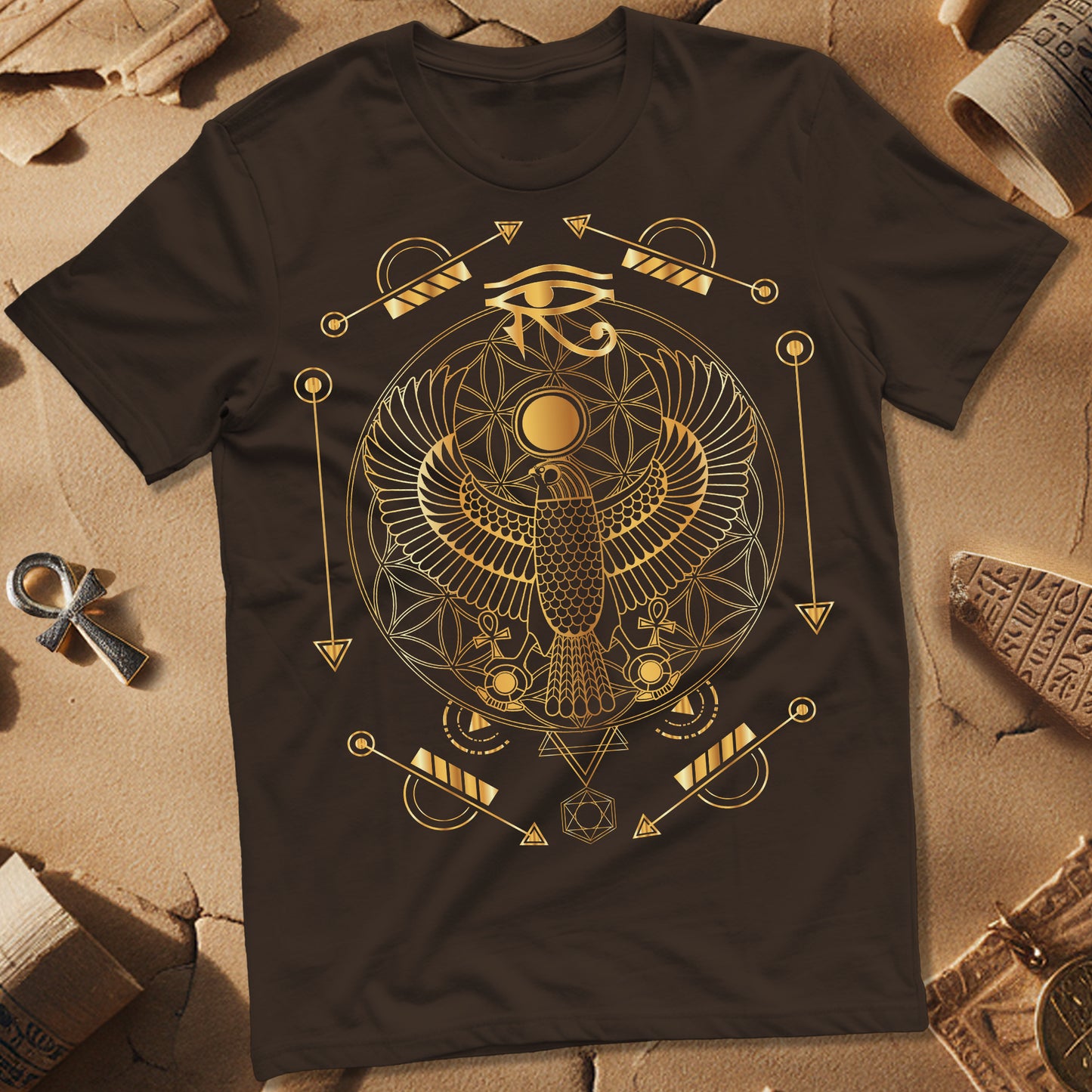Falcon Flower Of Life Egypt T-Shirt