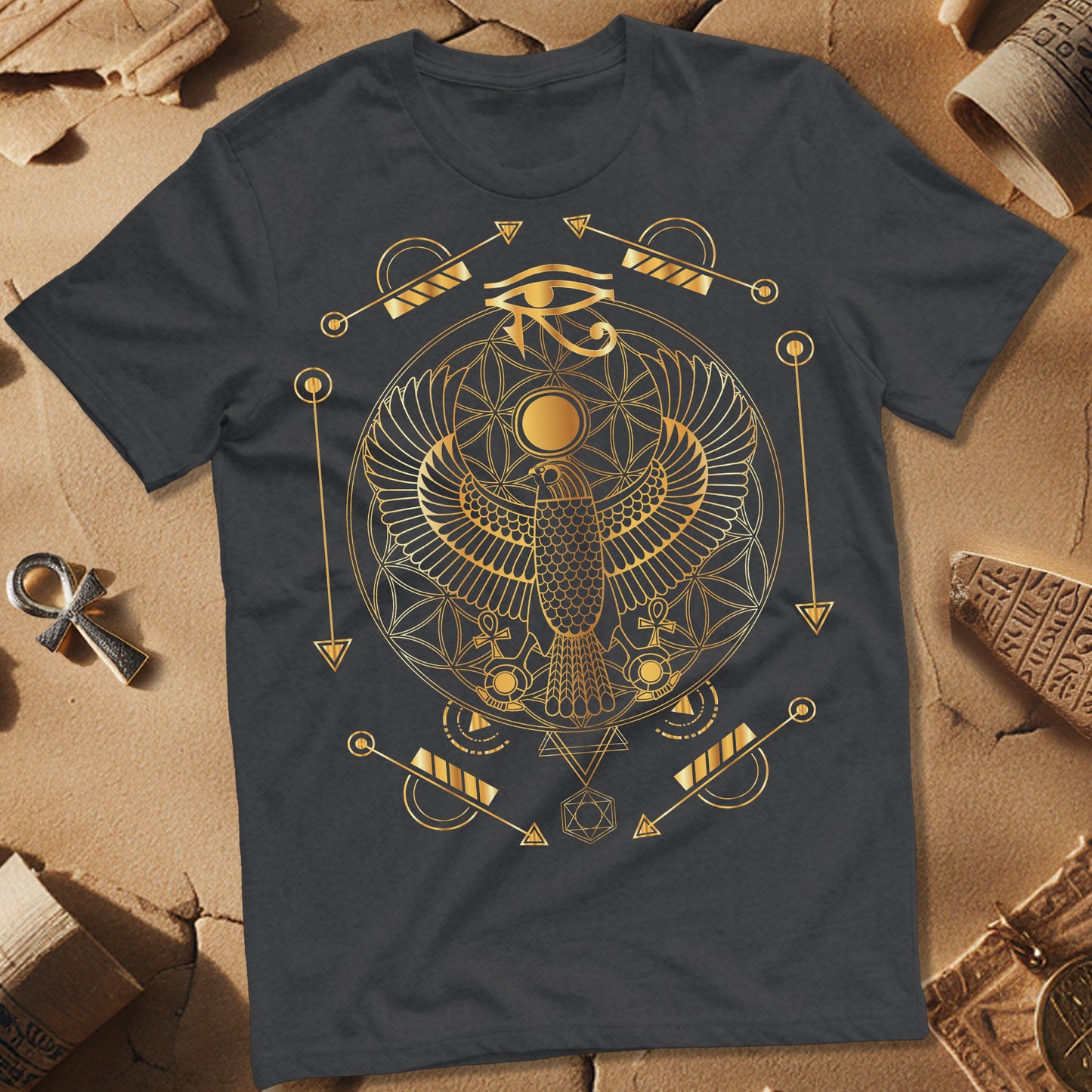 Falcon Flower Of Life Egypt T-Shirt
