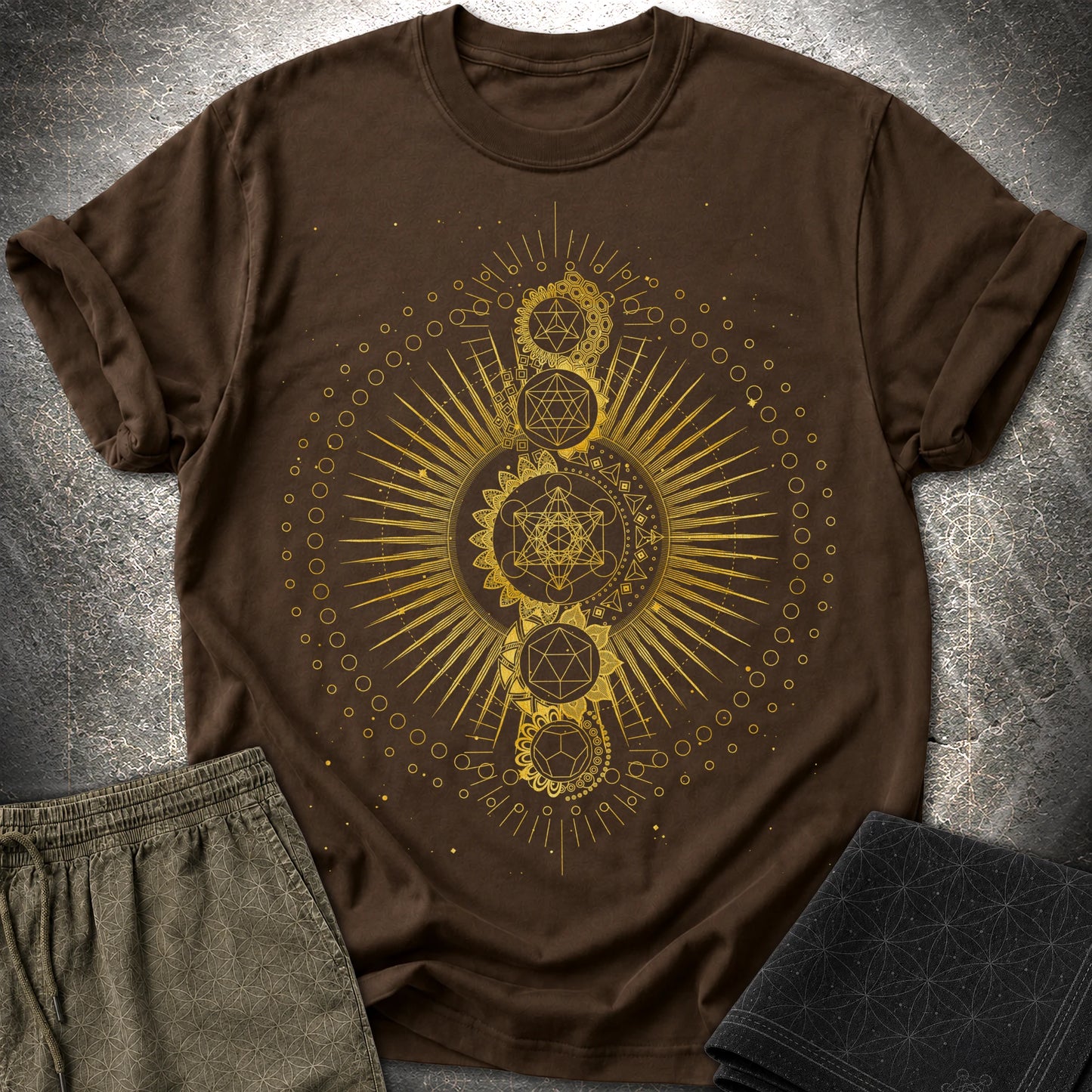 Sacred Geometry Radiating Mandala - Sacred Geometry Radiating Mandala T-Shirt - Dark Chocolate