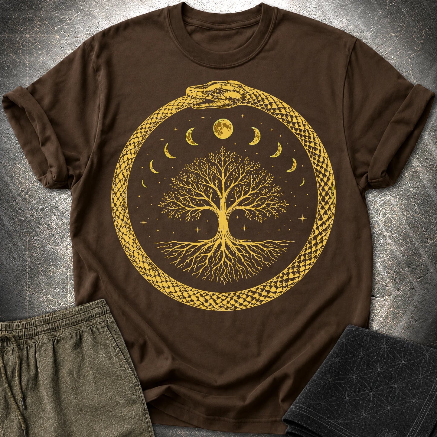 Ouroboros Moon Tree Unisex T-Shirt - Ouroboros Moon Tree Unisex T-Shirt - Dark Chocolate