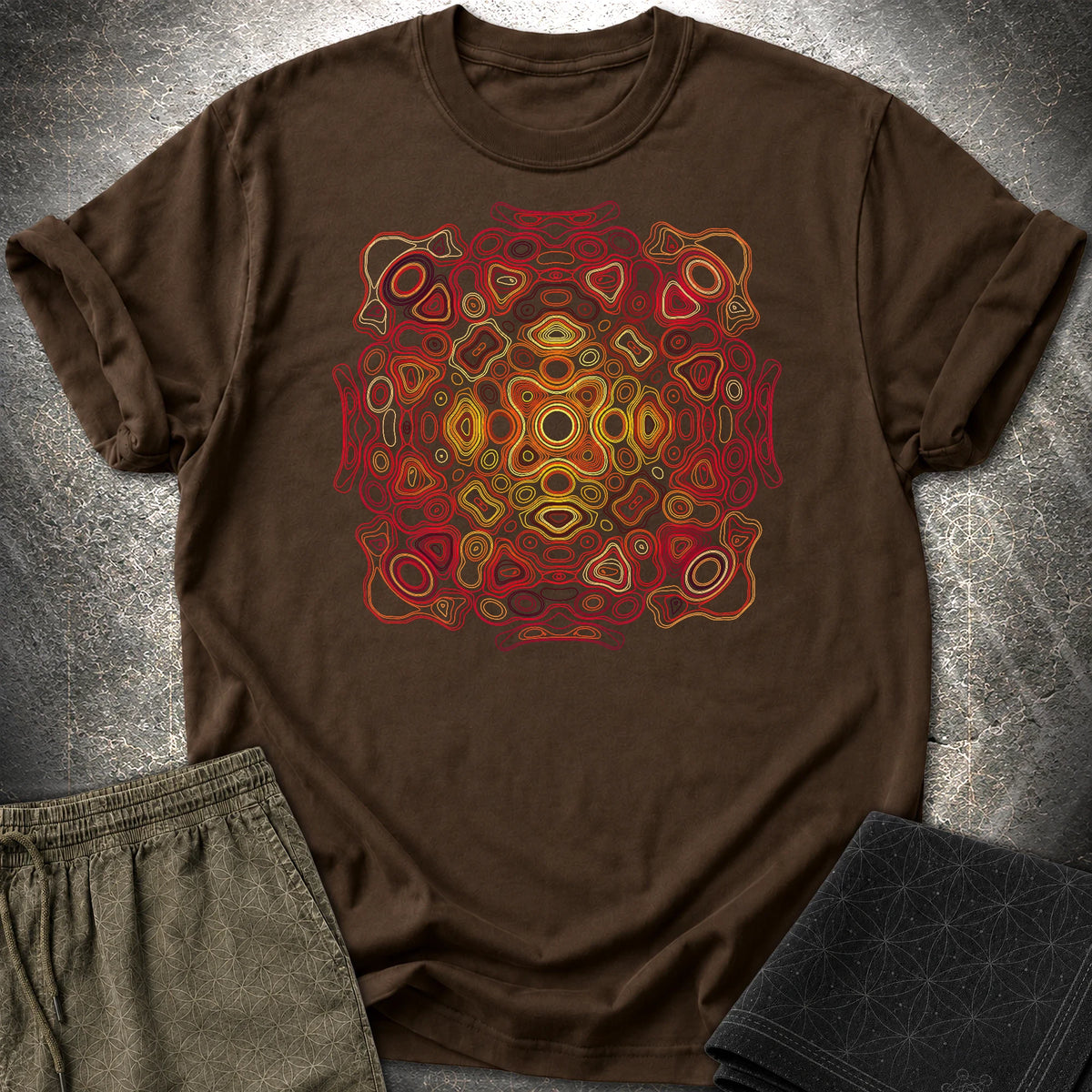 Psychedelic Mandala Trippy Hippie Groovy Pattern T-Shirt - Psychedelic Mandala Trippy Hippie Groovy Pattern T-Shirt - Dark Chocolate