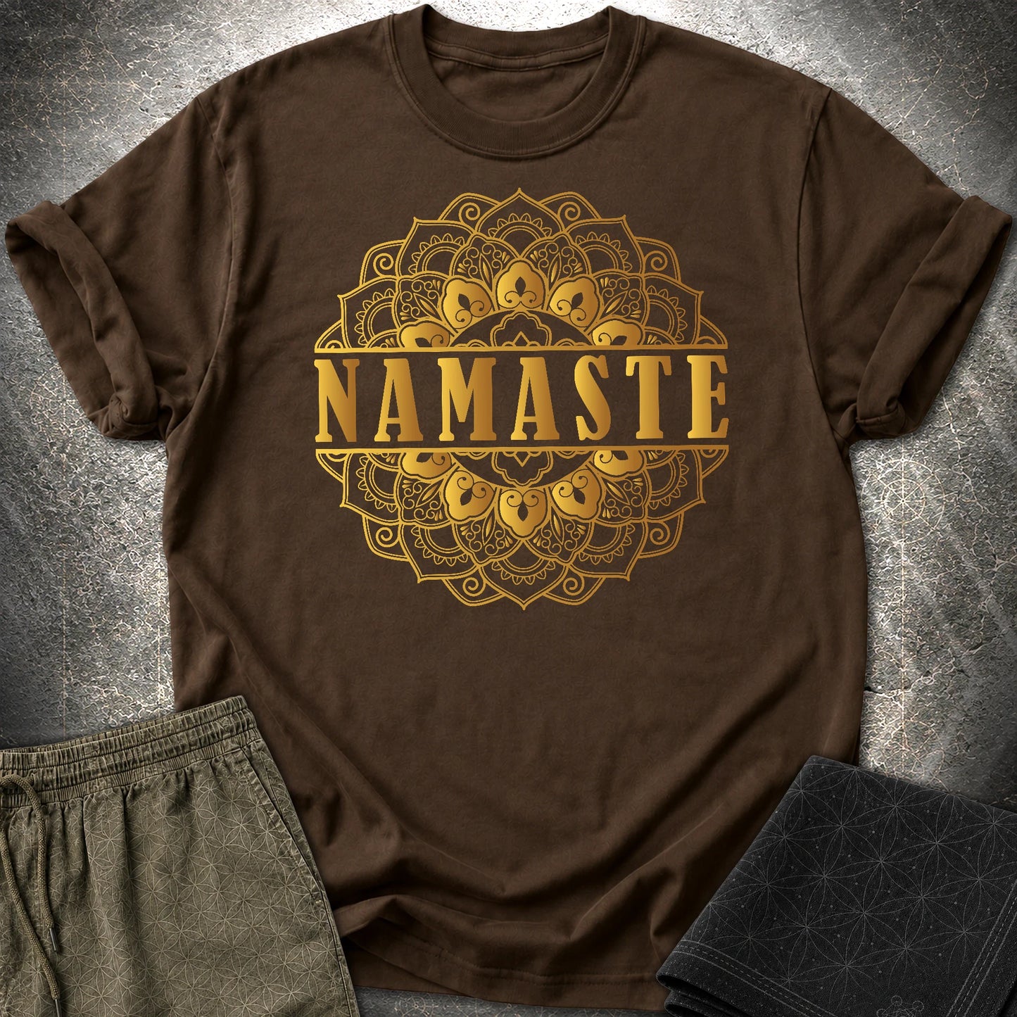 Namaste Gold Mandala T-Shirt - Namaste Gold Mandala T-Shirt - Dark Chocolate