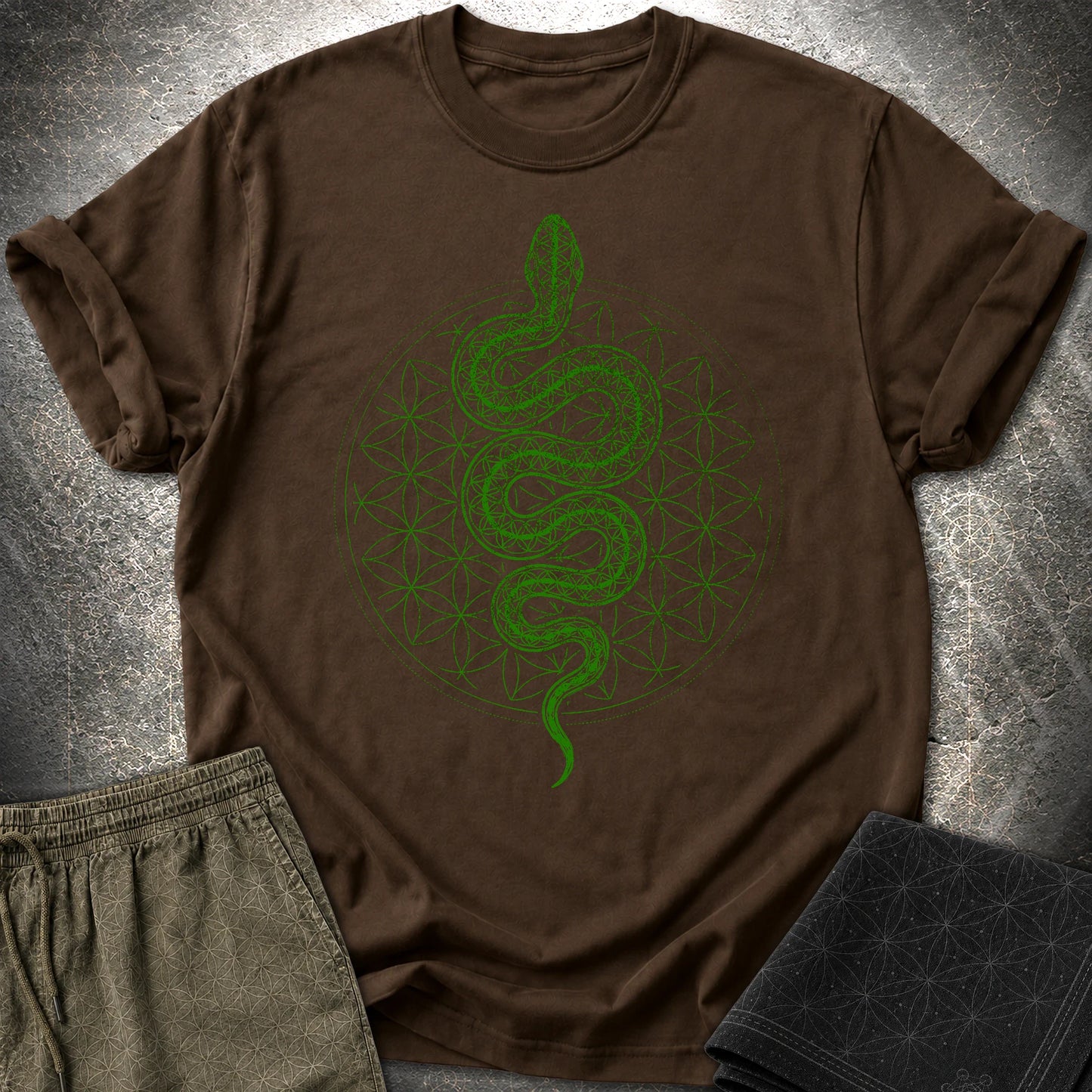 Flower of Life Serpent T-Shirt - Flower of Life Serpent T-Shirt - Dark Chocolate