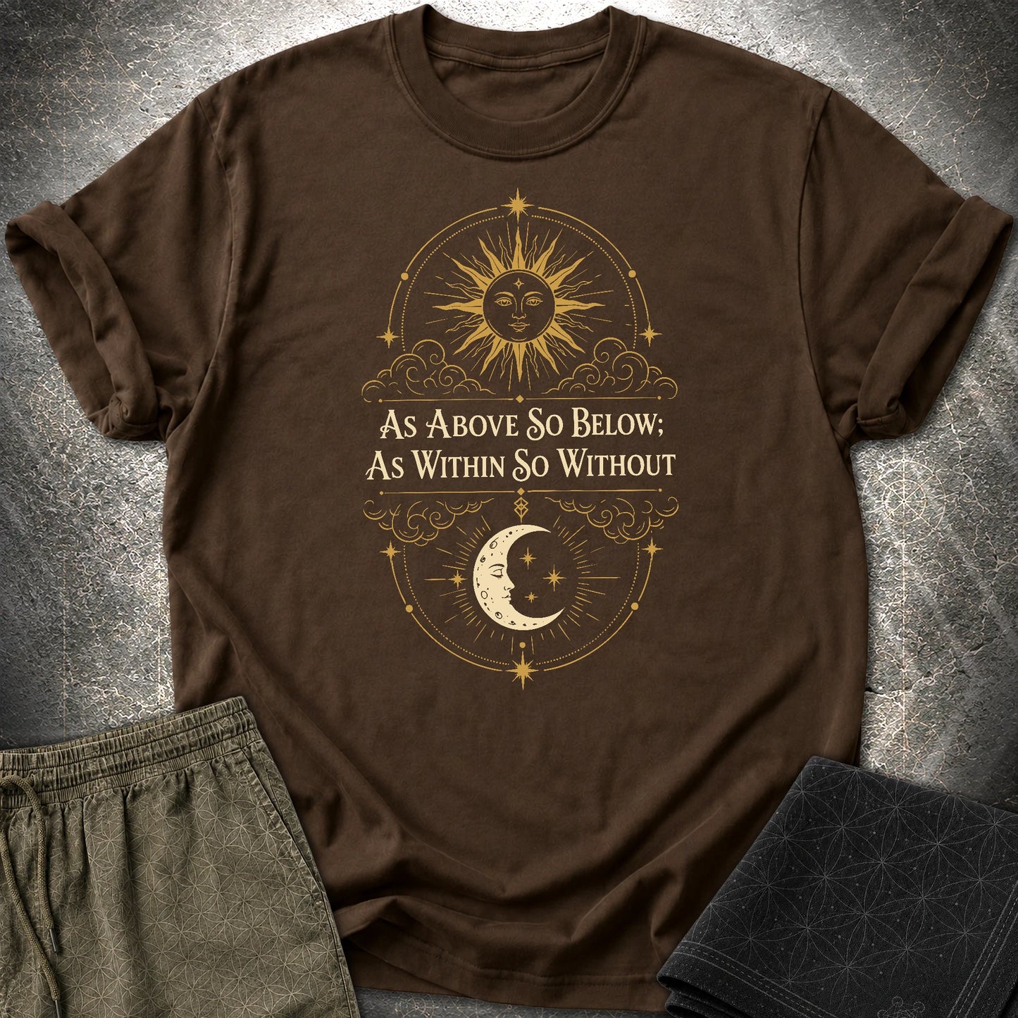 As Above So Below Sun Moon Colored - As Above So Below Sun Moon Colored T-Shirt - Dark Chocolate