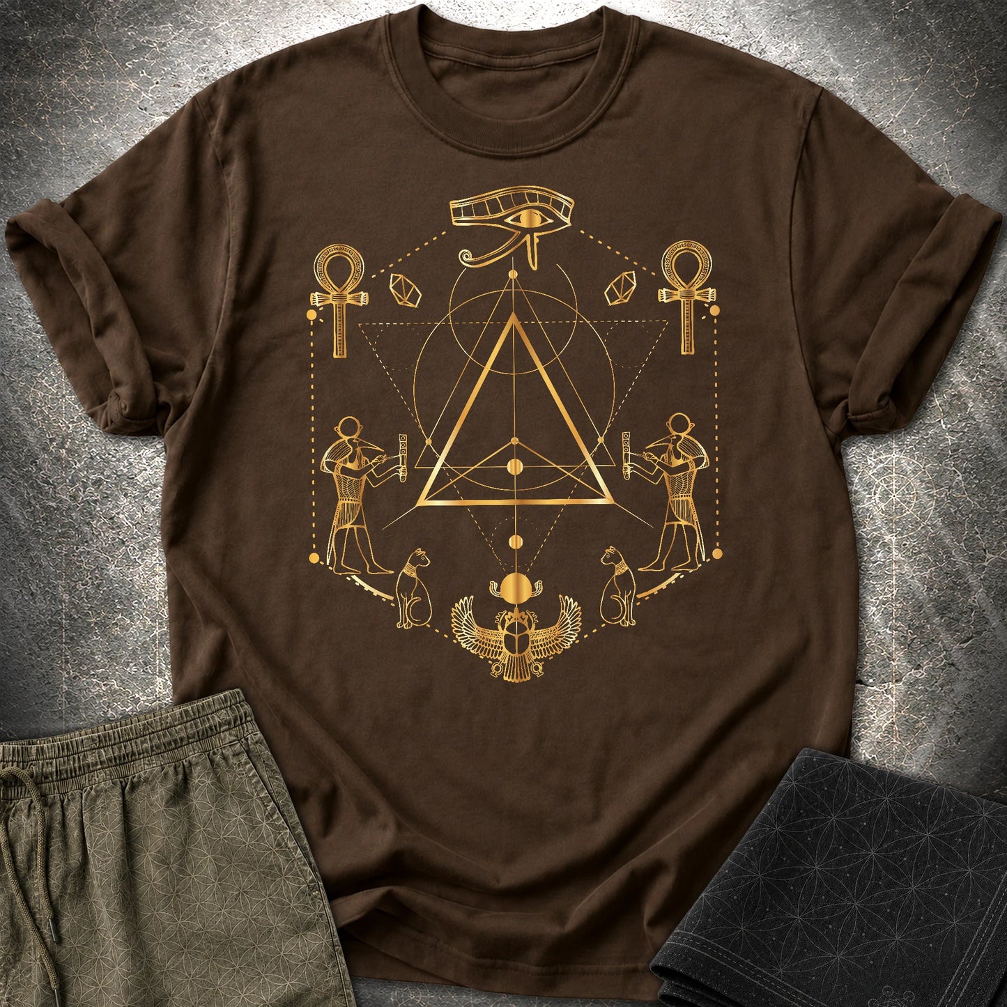 Eye Of Ra Egypt Geometry T-Shirt - Eye Of Ra Egypt Geometry T-Shirt - Dark Chocolate