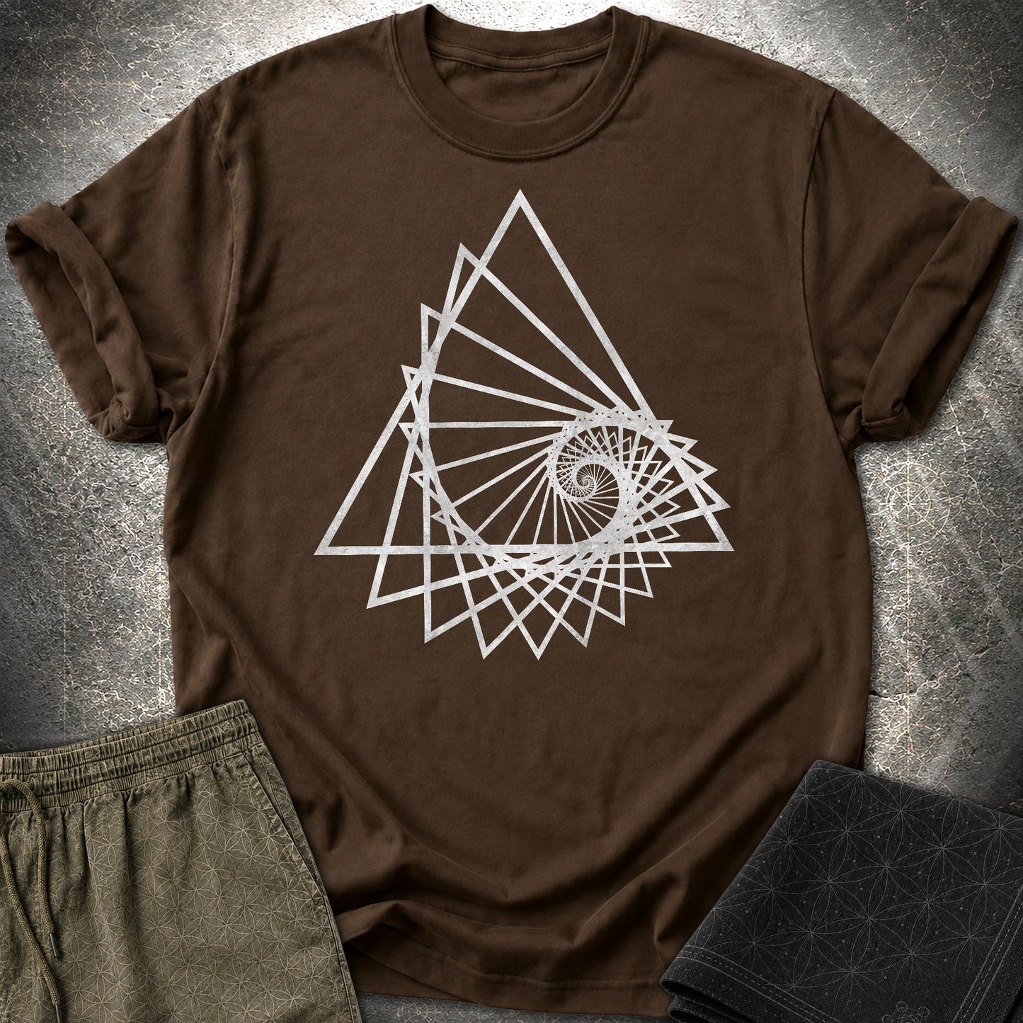 Spiralling Triangle Geometric T-Shirt - Spiralling Triangle Geometric T-Shirt - Dark Chocolate