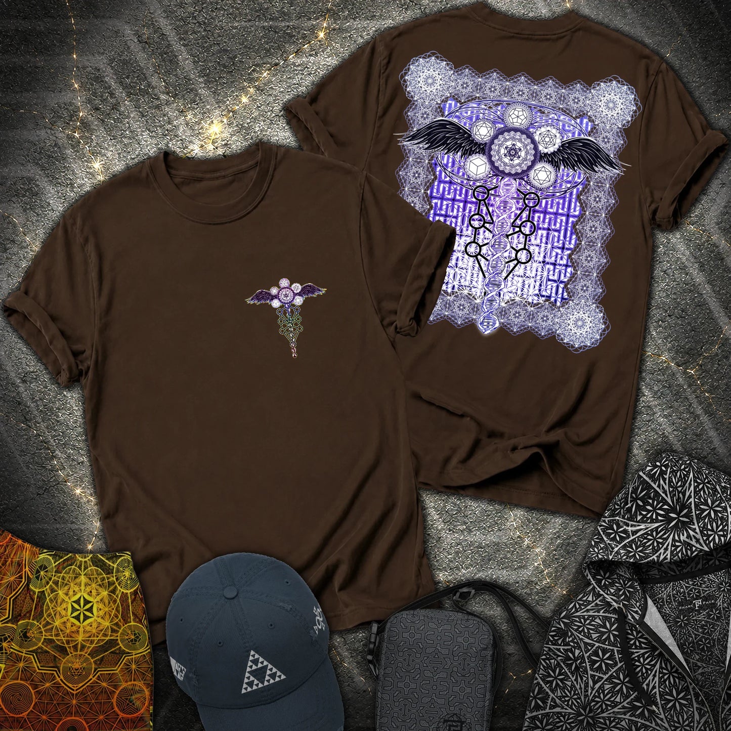 Winged Metatron DNA 2 Sided T-Shirt - Winged Metatron DNA 2 Sided T-Shirt - Dark Chocolate