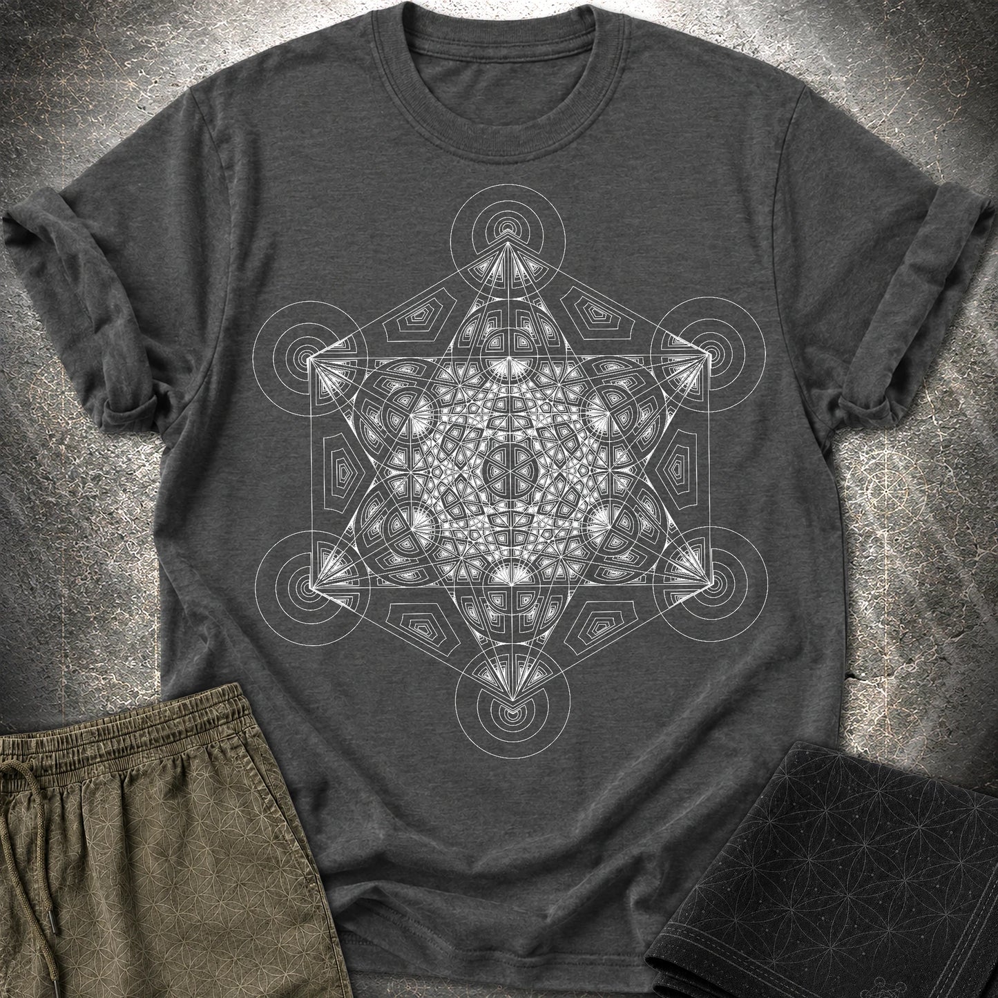 Metatron's Cube Mosaic T-Shirt - Metatron's Cube Mosaic T-Shirt - Dark Heather Grey