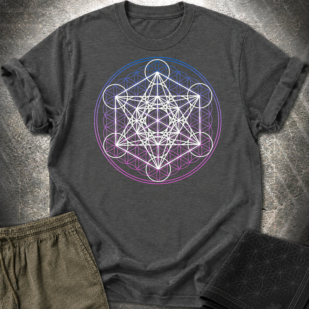 White Metatron Gradient Flower T-Shirt - White Metatron Gradient Flower T-Shirt - Dark Heather Grey