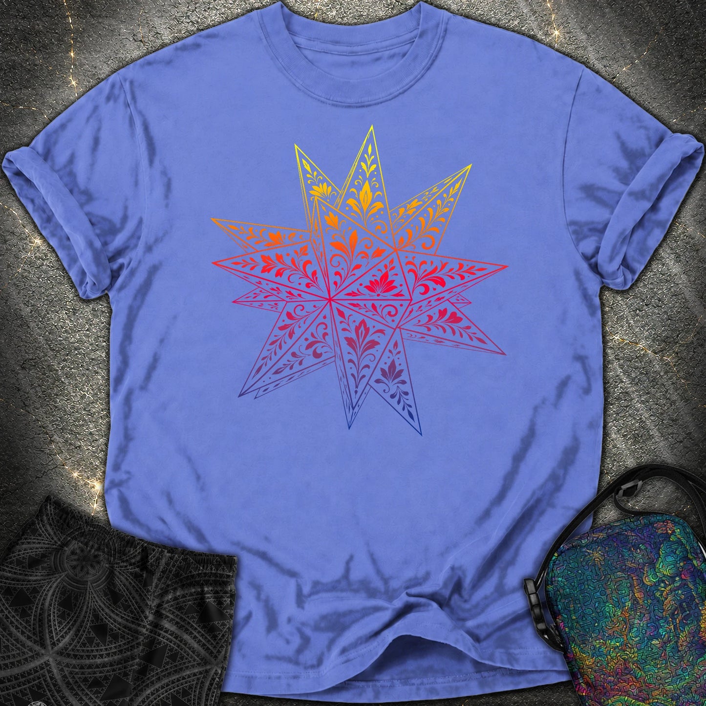 Colorful Stellated Dodecahedron Comfort T-Shirt - Colorful Stellated Dodecahedron Comfort T-Shirt - Flo Blue